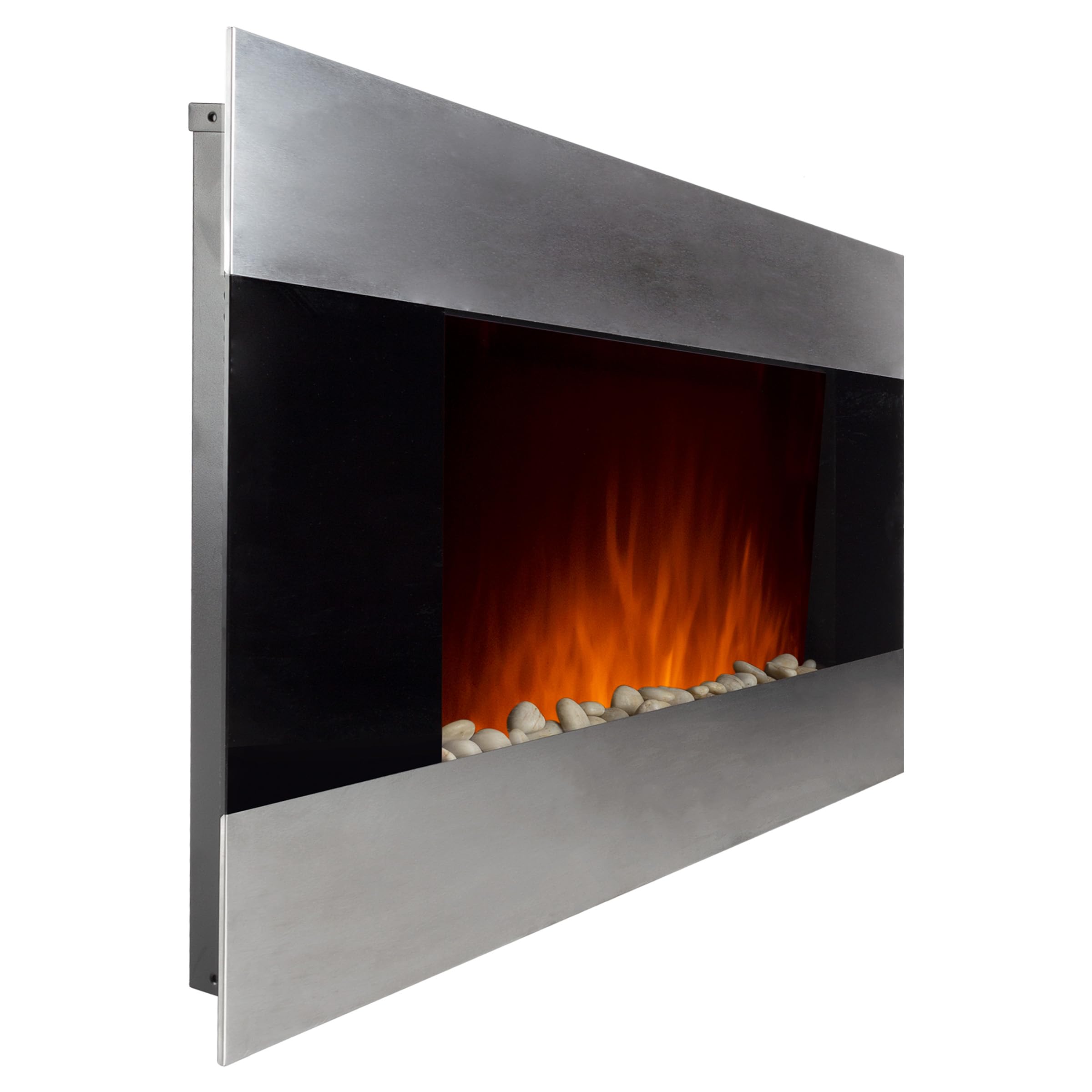 36-Inch Wall Mounted Electric Fireplace - Modern Stainless Steel Fireplace Heater with Remote Control, Adjustable Flame & Temperature, Floor Stand - Perfect for Living Room, Bedroom & Office Decor