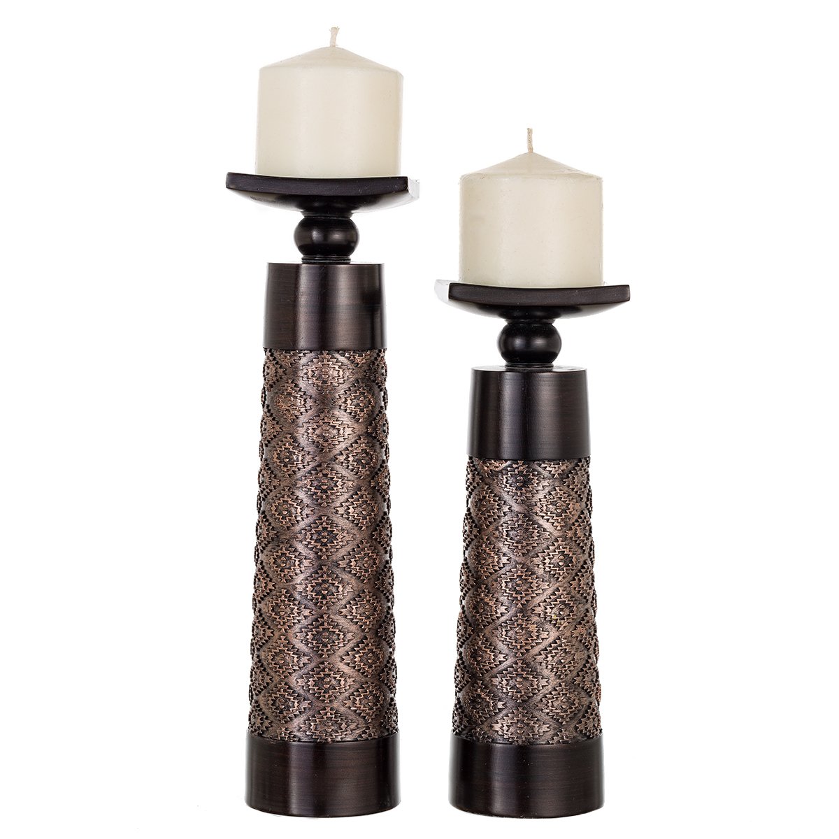 Creative Scents Dublin Brown Pillar Candle Holder Set of 2 - Elegant Home Decor for Coffee Table, Mantel & Dining Room - Perfect Centerpiece Gift Set for Cozy Living Spaces & Romantic Ambiance