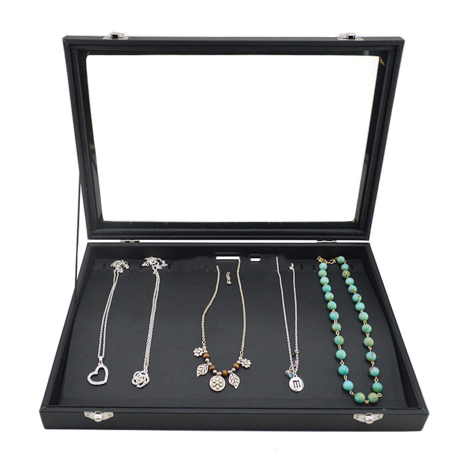 FQYYDD Decorative Glass Jewelry Display Tray - Ring, Bracelet & Earring Storage Organizer Box with Cover | Perfect for Jewelry Showcase, Retail Store Display, and Home Vanity Organizer