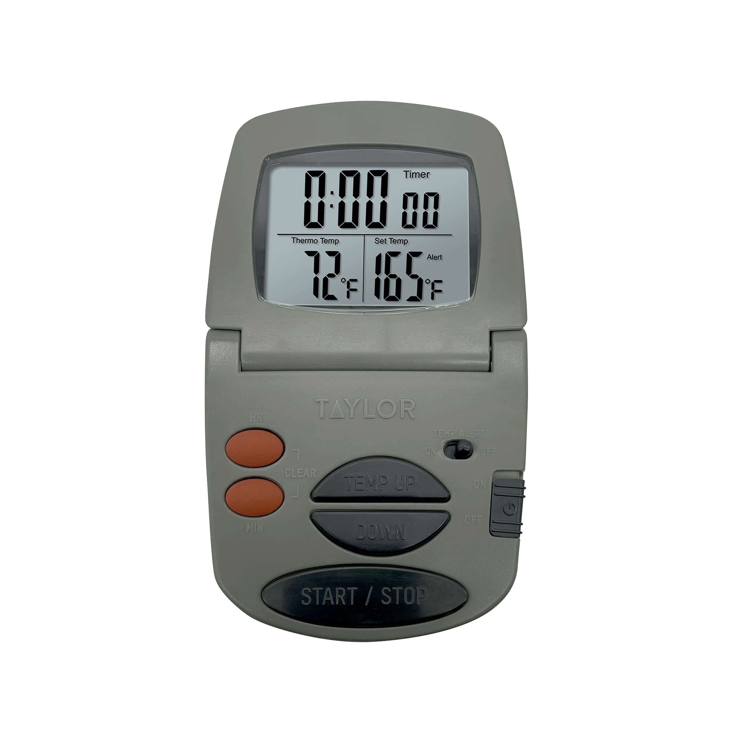 Taylor Digital Meat Thermometer with Timer - Instant Read Wired Probe for Grilling, BBQ, Cooking & Kitchen Use - Programmable Gray Food Thermometer - Perfect for Steak, Turkey, Baking & Sous Vide