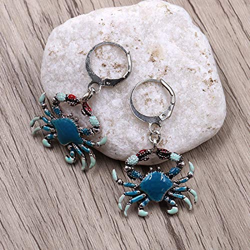 Cartoon Maryland Smiling Crab Stud Earrings - Enamel Red & Blue Sea Animal Jewelry Set for Women | Cute Pendant Necklace & Earrings Gift | Perfect for Beach Vacations, Summer Outfits and Seafood Lovers