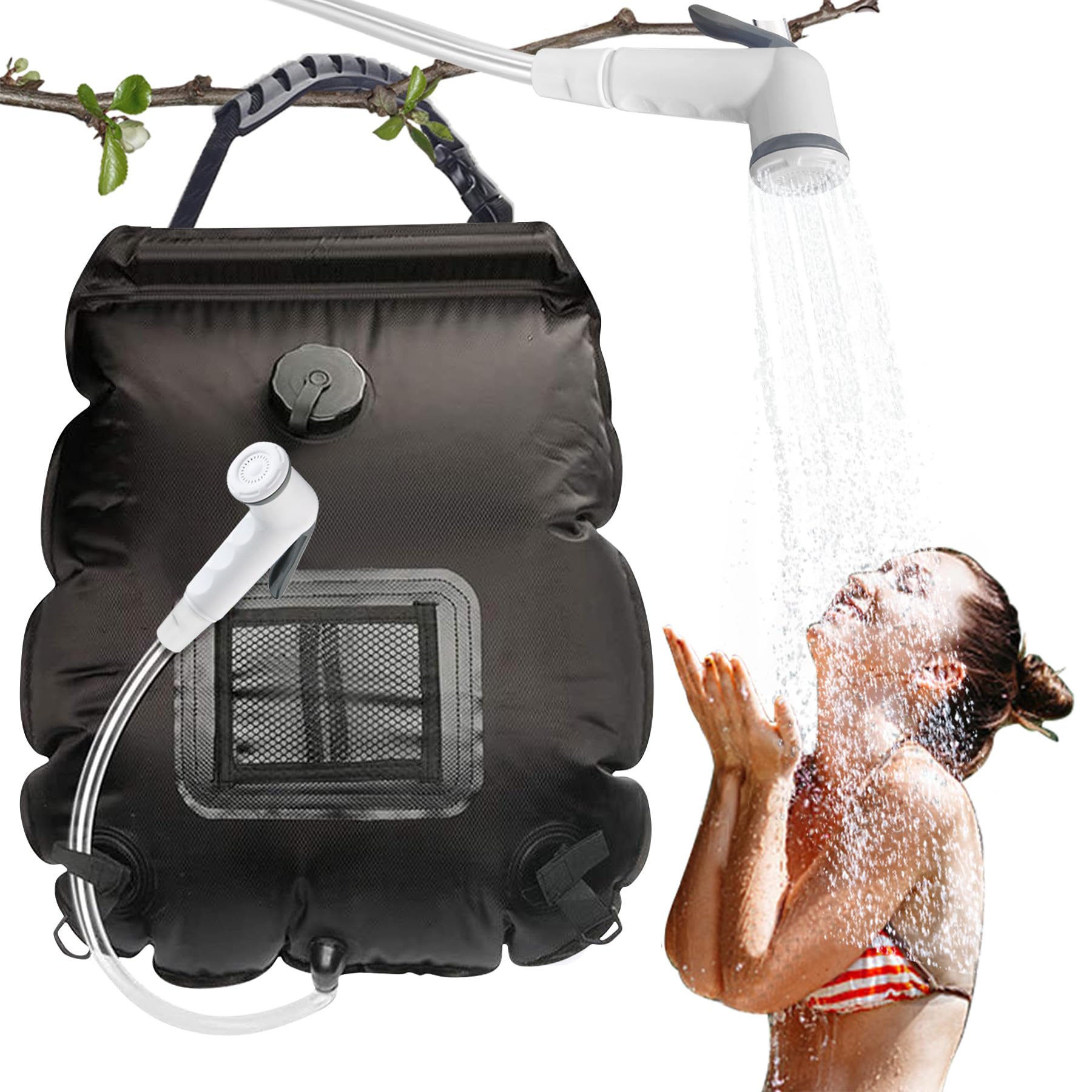 20L Solar Shower Bag - Portable Outdoor Camping Shower with Temperature Display & Adjustable Showerhead - Solar Powered Hot Water Heater for Camping, Hiking, Beach, RV Trips & Emergency Use