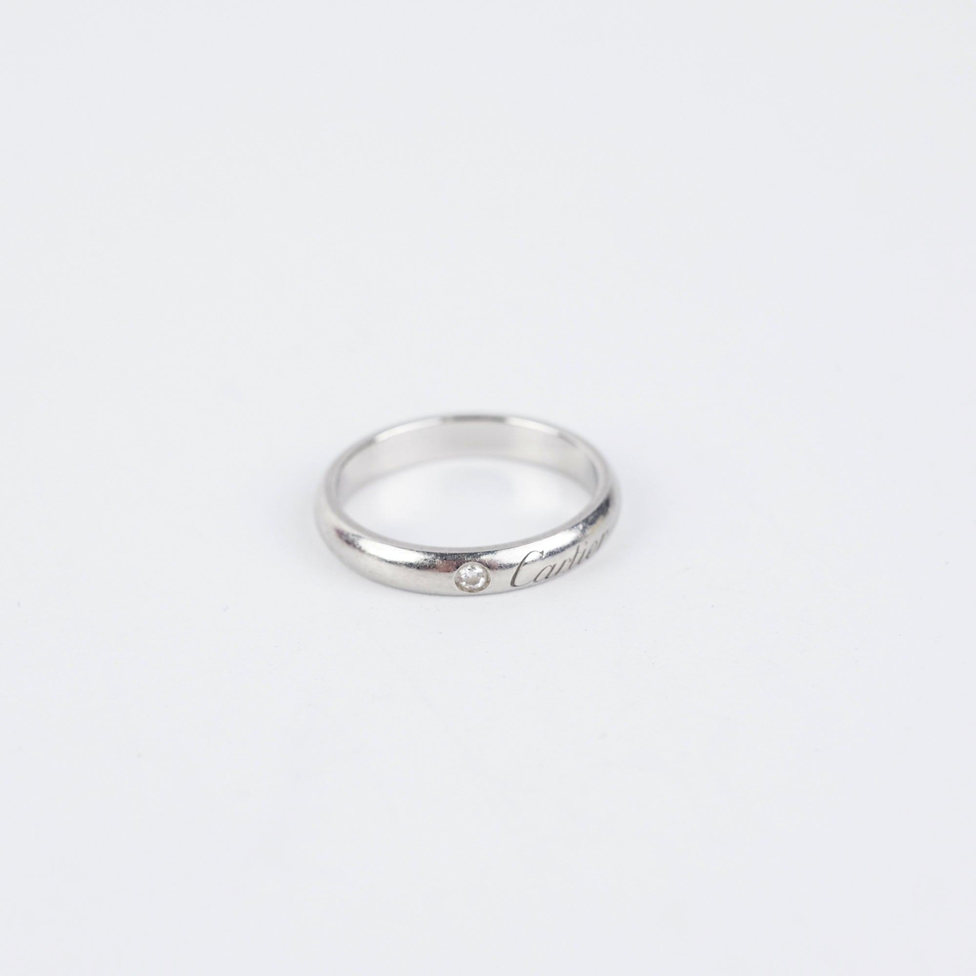 Cartier C De Cartier Platinum Diamond Ring - Size 49 with 1 Diamond for Women | Luxury Wedding Band, Engagement Ring & Anniversary Gift