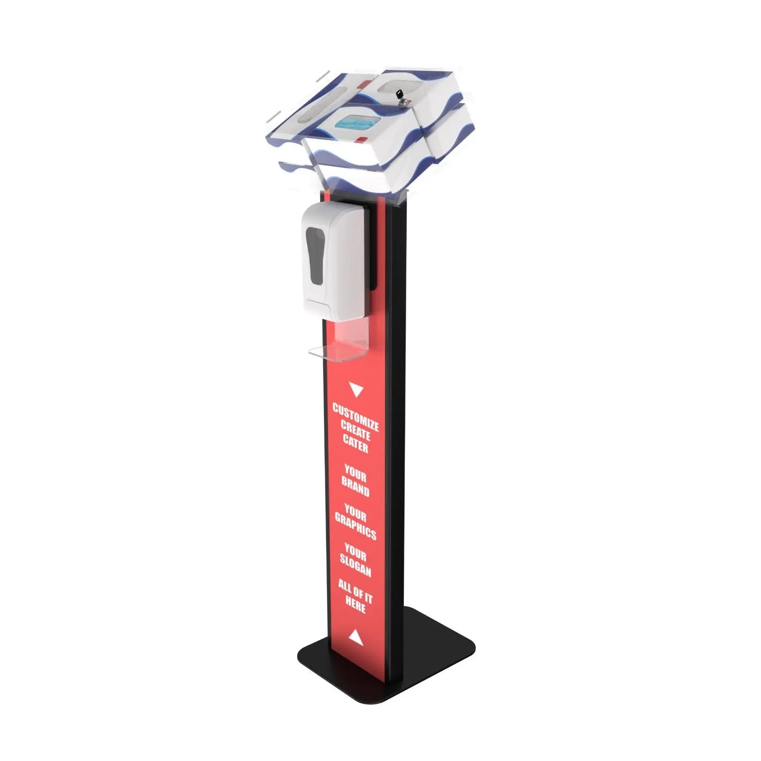 Premium Locking Sanitizing Station Stand with Graphic Card Slot - Hygienic Hand Sanitizer Holder for Offices, Schools & Public Spaces