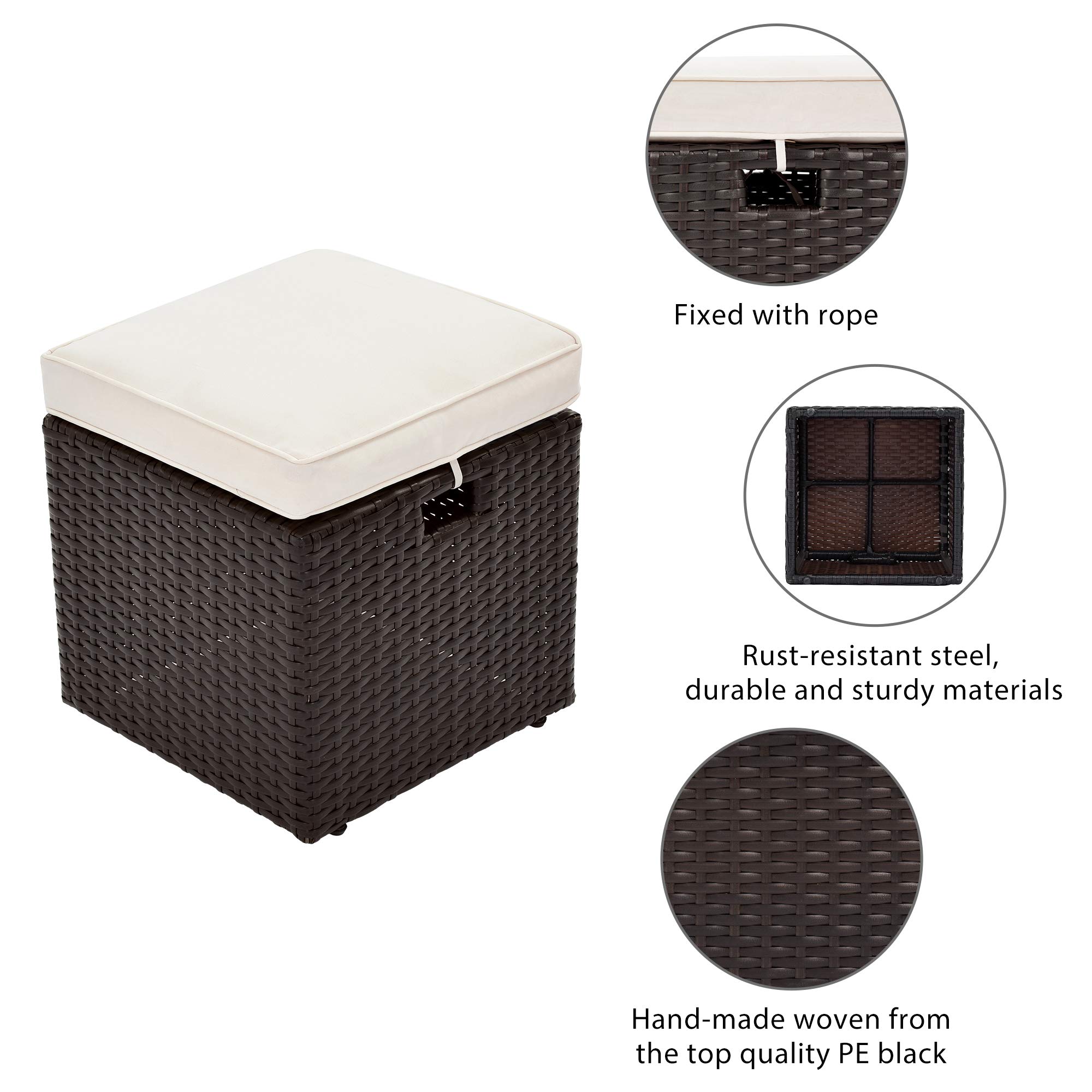 5-Piece Outdoor Rattan Patio Furniture Set with Comfortable Cushions & Glass Table - Brown Wicker & Beige Cushion (48.8