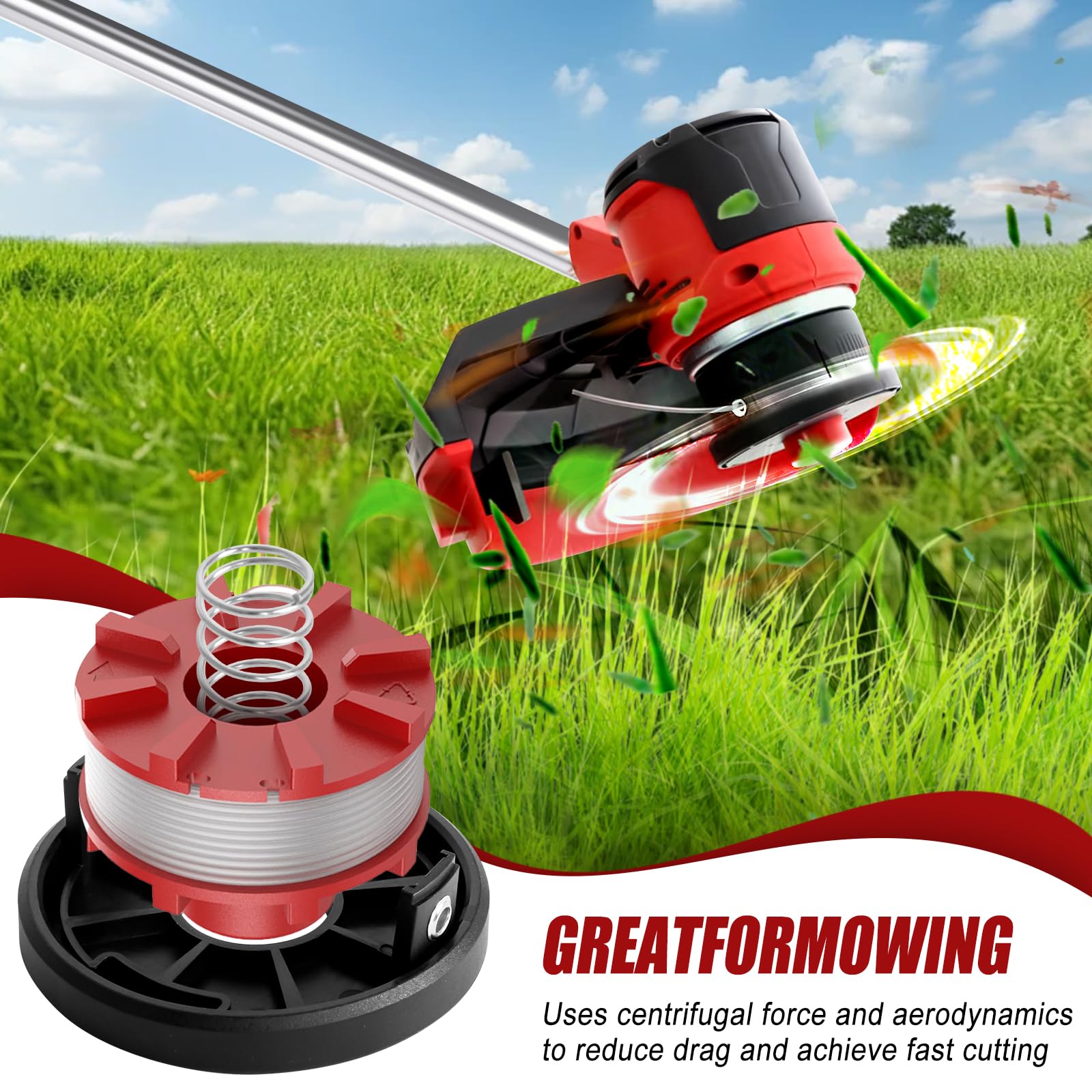 EIN HELL Replacement Trimmer Line Spools for GE-CT 36/30 Li E Solo, Agillo 36/255 BL, Agillo 18/200 - 2mm Diameter, 8m Long Cutting String with Cover Spring (6 Spools + 1 Cap + 1 Spring) - Perfect for Lawn Maintenance & Garden Trimming