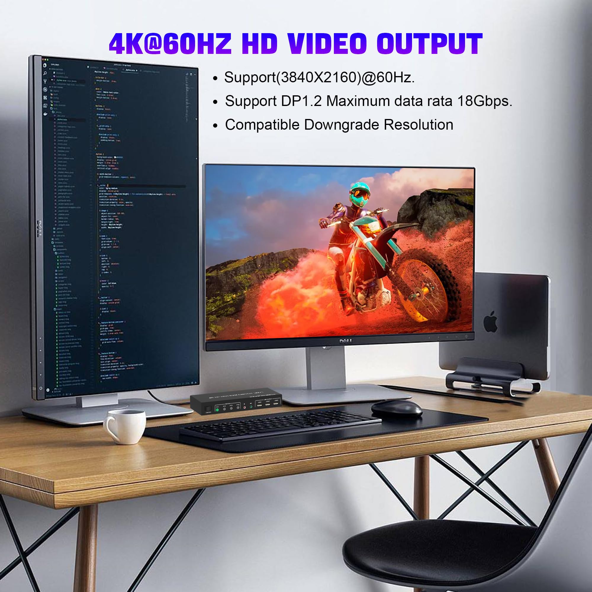 4K 60Hz USB 3.0 DisplayPort KVM Switch for 4 PCs & 2 Monitors - Dual Monitor Support with Audio/Mic Output & 3 USB 3.0 Ports - Ideal for Home Office, Gaming Setup, and Multi-Computer Workstations