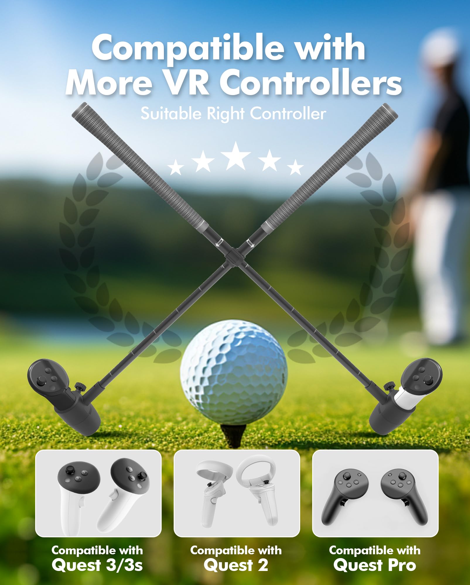 Adjustable Length VR Golf Club Handle Attachment for Meta Oculus Quest 2/3/3S/Pro - Anti-Throwout Right Controller Accessory for Immersive Golf Simulation Games