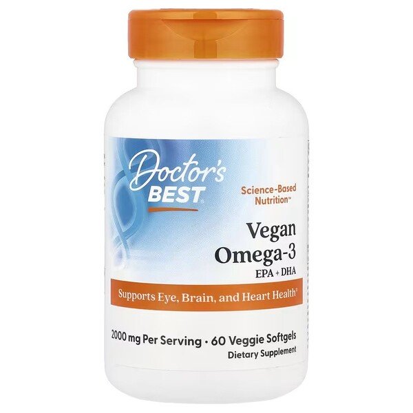 Doctor's Best Vegan Omega 3 EPA + DHA Supplement - 60 Veggie Softgels for Heart & Brain Health - Plant-Based Fish Oil Alternative for Vegetarians & Vegans - Supports Cognitive Function & Cardiovascular Wellness