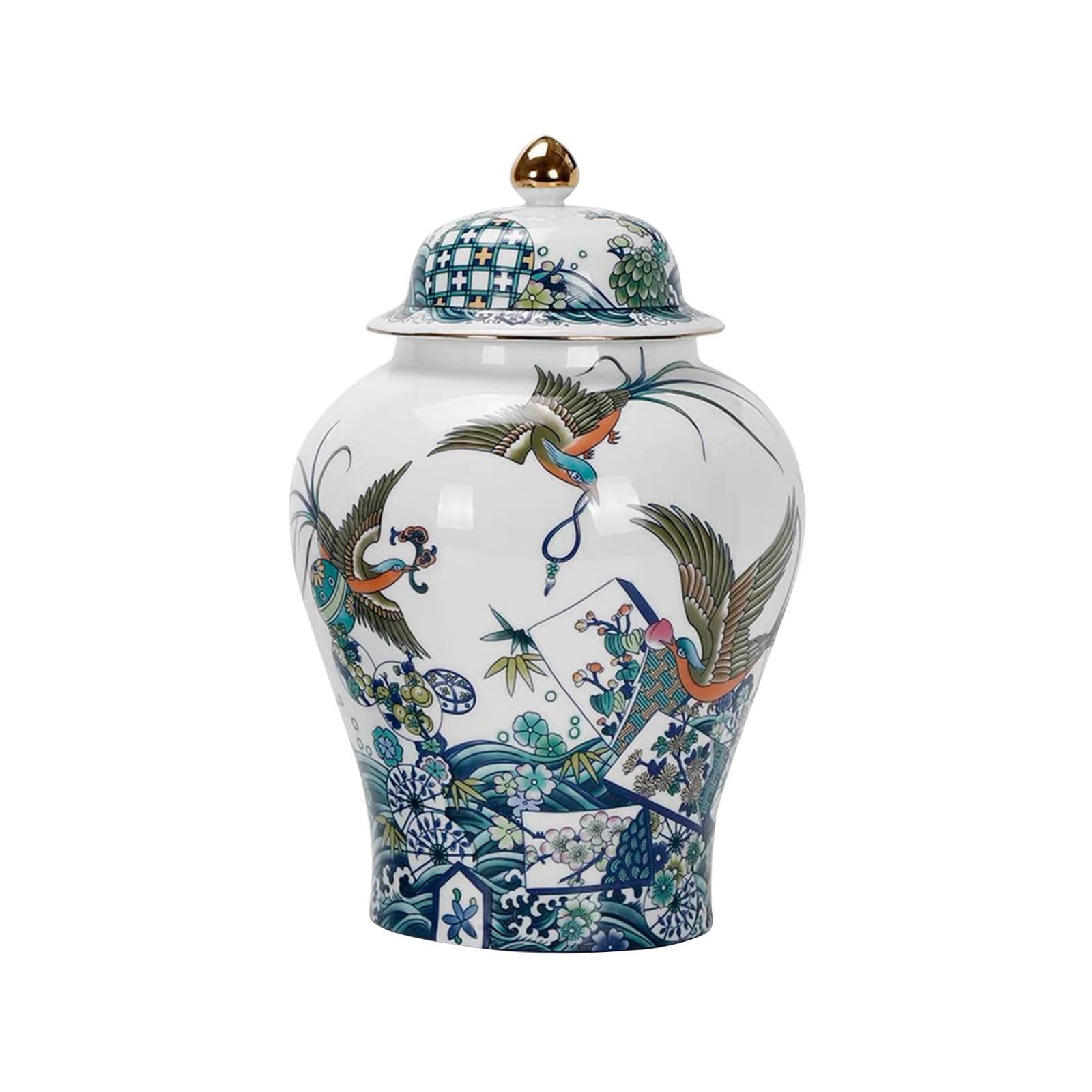 8 Inch Blue and White Phoenix Ginger Jar with Lid - Handcrafted Ceramic Decorative Vase, Chinoiserie Home Decor for Living Room, Kitchen, Shelf Display & Tea Storage | Perfect for Asian-Inspired Interior Design & Gift Giving