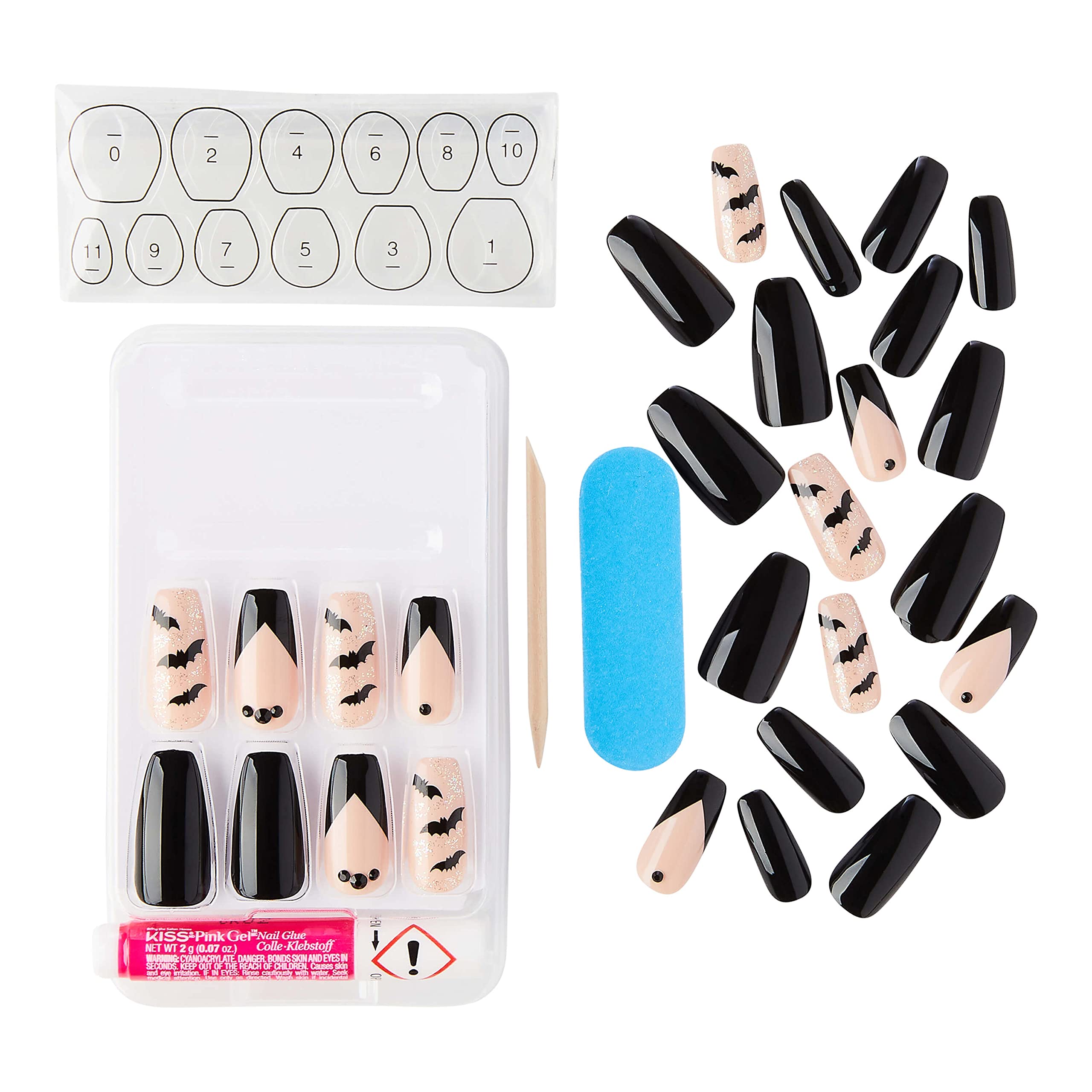 CANERO Kiss Halloween Special Design Fake Nails - Ghostin' Style, Long Coffin Shape, 28pcs Press-On Nails for Spooky Party & Costume Looks