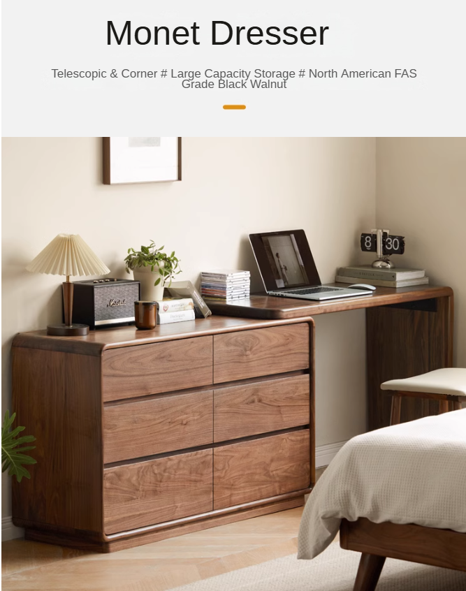 Premium Black Walnut & Golden Sandalwood Solid Wood Extendable Vanity Dressing Table - Perfect for Bedroom Makeup, Beauty Salon & Home Decor