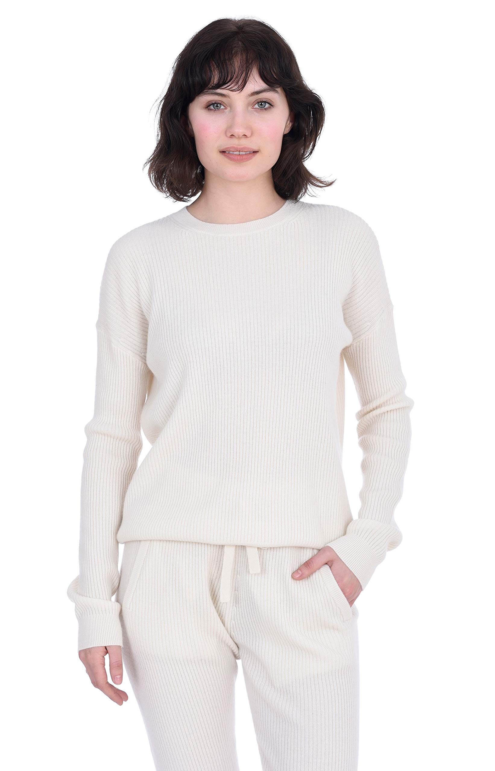 Luxury 100% Pure Cashmere Women's Ribbed Loungewear Set - Long Sleeve Sweater & Joggers (Sold Separately) | Cozy Winter Outfit, Home Relaxation & Casual Chic Style