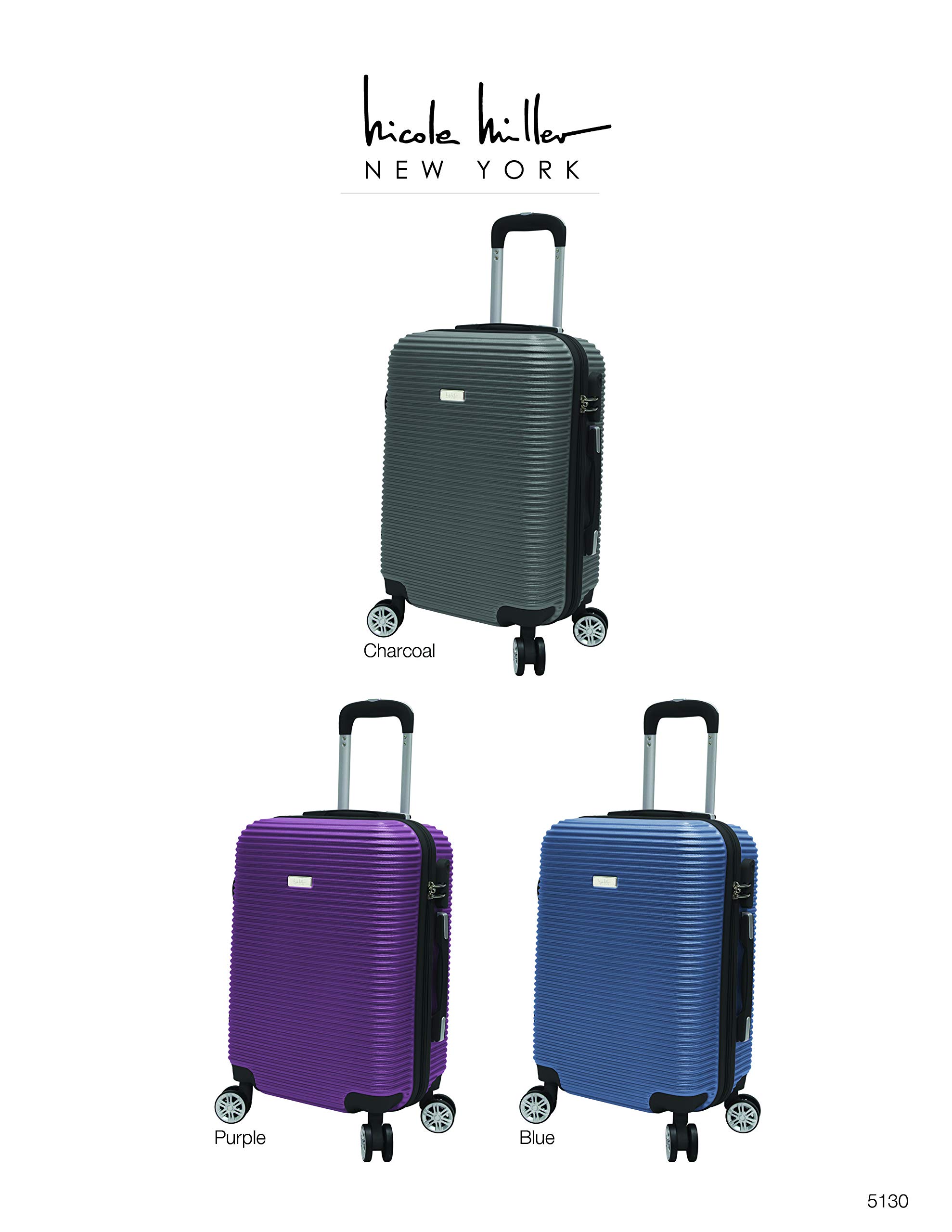 Nicole Miller New York 20 Inch Carry On Hardside Suitcase - Lightweight ABS+PC Spinner Luggage with 8 Multi-Directional Wheels, Bernice Charcoal - Perfect for Business Travel, Weekend Getaways & Airplane Cabin Use