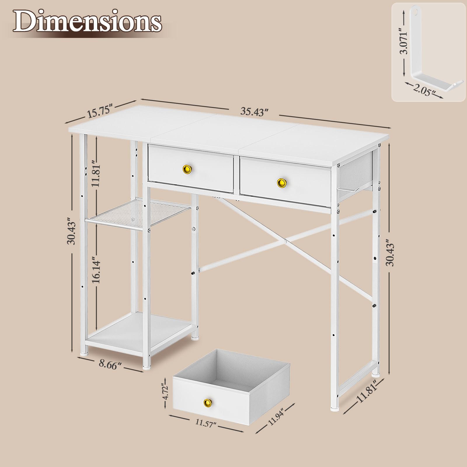 White Computer Desk 36 Inch - Small Desk with Drawers & Storage Shelves, Compact Home Office Desk for Bedroom, Living Room, Dorm | Space-Saving Vanity Desk for Small Spaces (White) - Perfect for Remote Work, Study & Makeup Station