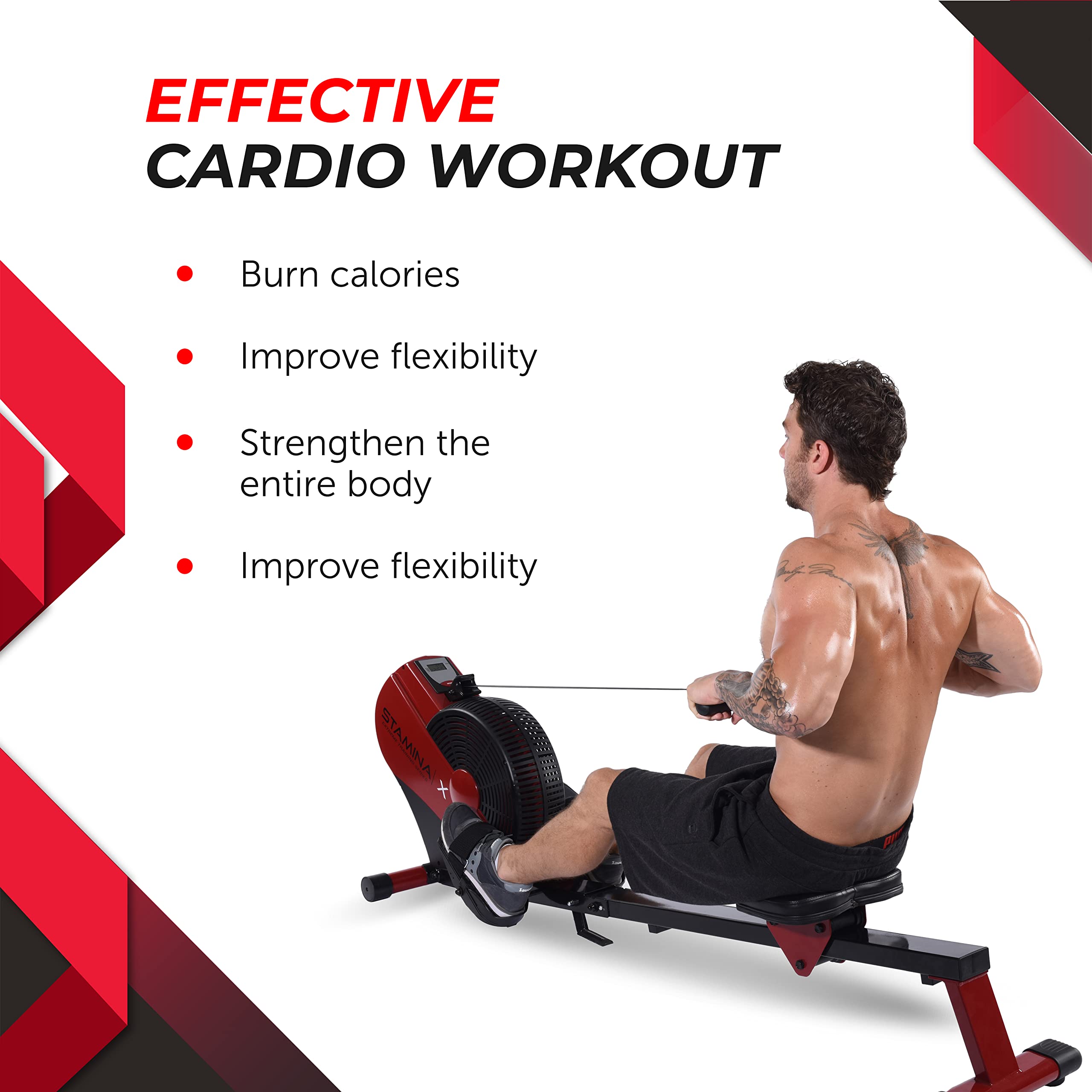 Premium Stamina ATS Air Rower Machine with Smart Workout App - Foldable Rowing Machine with Adjustable Air Resistance for Home Gym, Cardio & Full-Body Workout - Supports Up to 250 lbs (Renewed) - Perfect for Small Spaces, Apartment Workouts & Indoor Fitness Training
