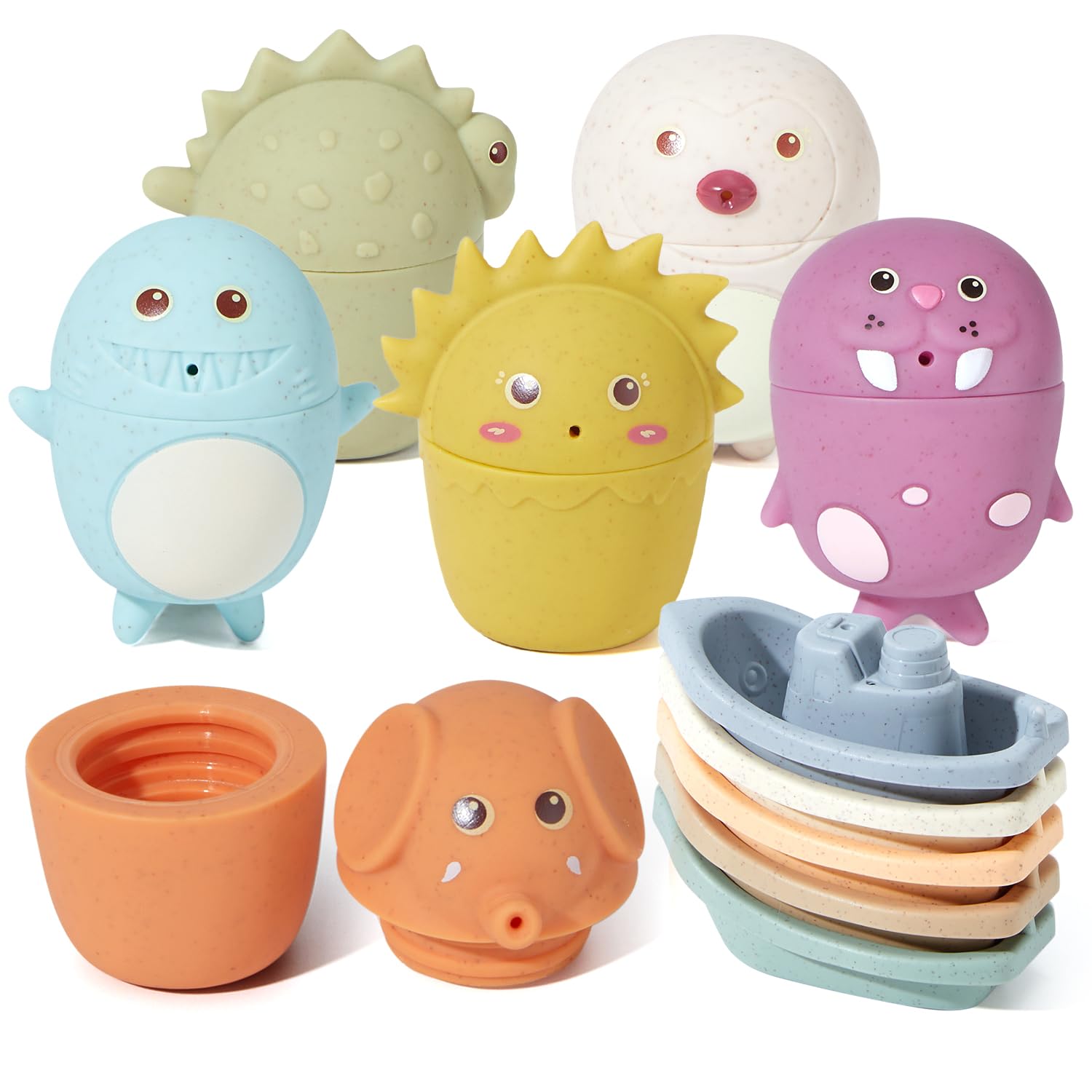 **11PCS Non-Toxic Baby Bath Toys - Stacking Boats & Animal Squirters for Sensory Play | Safe Bathtub & Pool Toys for Infants 6-12M & Toddlers 1-3Y | Educational Water Table Gift for Learning & Fun**    *(Perfect for bathtime, pool play, sensory development, and early learning activities!)*