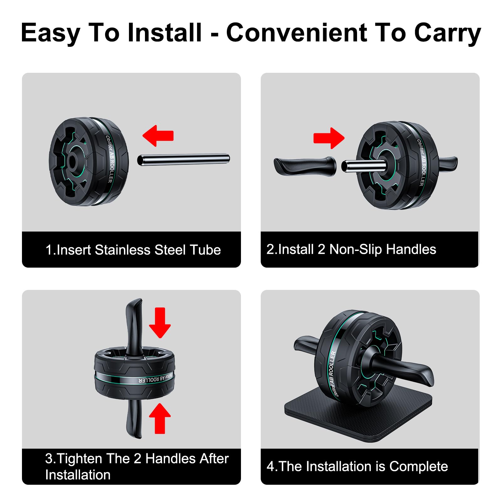 4-in-1 Ab Roller Wheel with Resistance Bands & Knee Pad - Core Abdominal Workout Equipment for Men & Women - Home Gym Fitness Gear for Strength Training & Muscle Toning - Perfect for Home Workouts, Office Exercises, and Gym Sessions