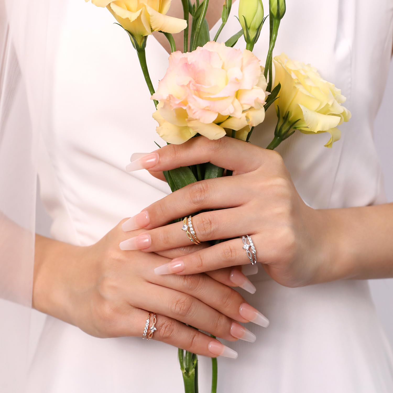 Meissa Diamond Stackable Rings for Women - 925 Sterling Silver Handmade Adjustable Knuckle Ring, Gold Plated Midi & Pinky Rings for Everyday Wear, Gift Giving & Special Occasions