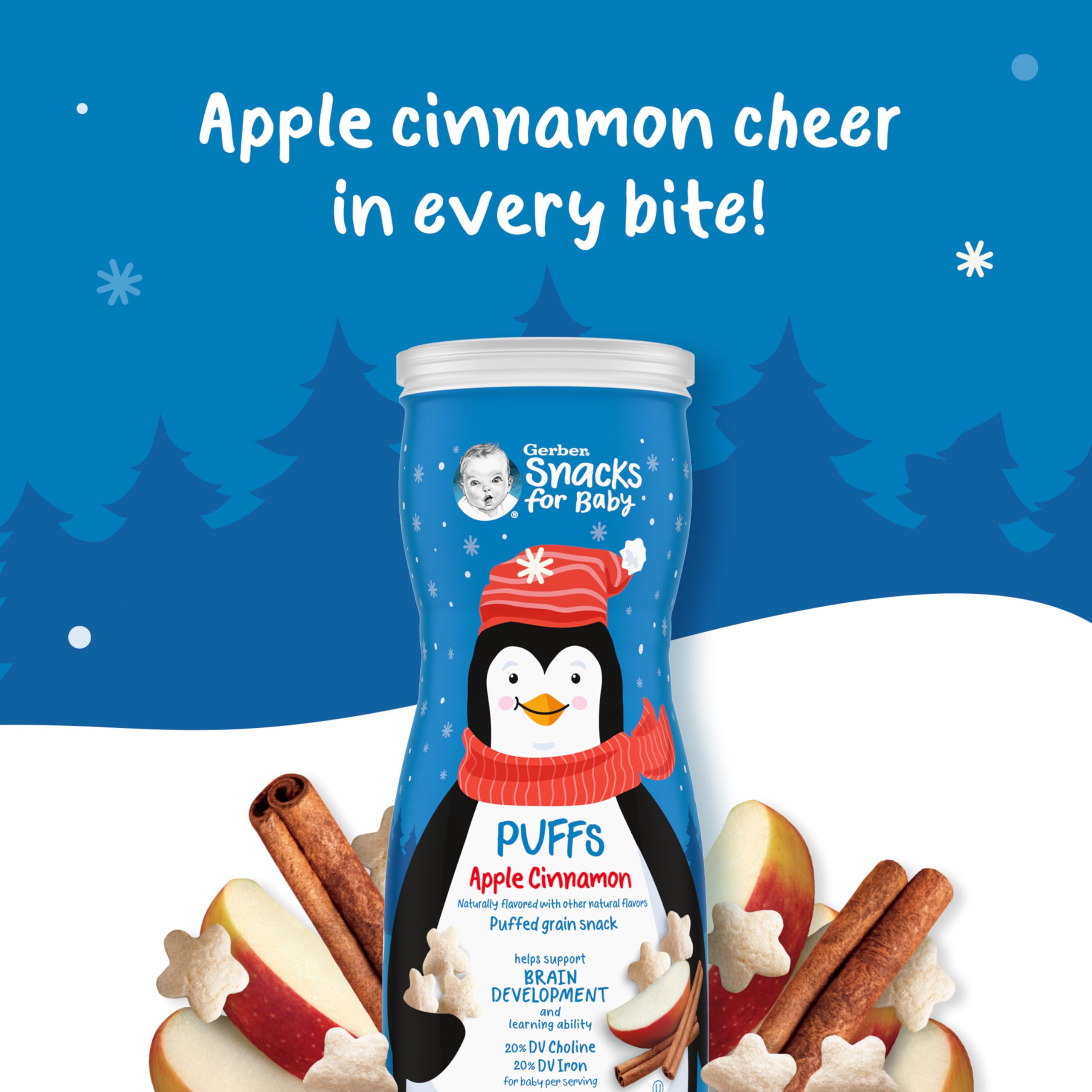 Gerber Baby Snacks, Grain & Grow Puffs, Apple Cinnamon Flavor, 1.48 Oz (6 Pack) - Healthy Toddler Finger Food for On-the-Go, Daycare & Snack Time
