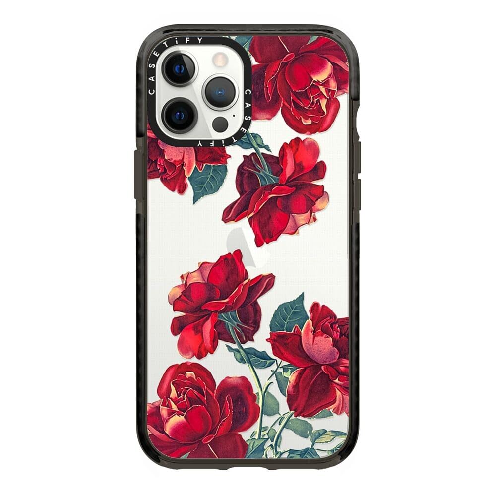 CASETiFY Impact Case for iPhone 12 Pro Max - Red Roses Transparent Clear Black Phone Cover | Shockproof Protective Case for Everyday Use, Travel & Outdoor Activities