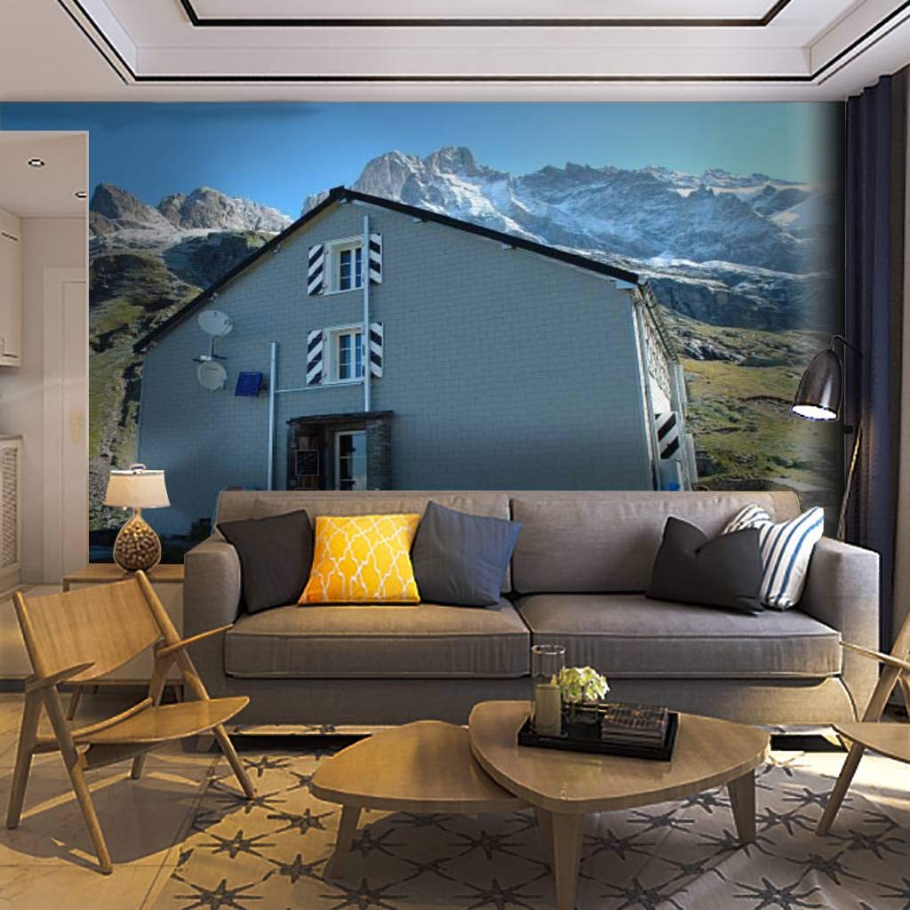 Self-Adhesive Removable Mountain Hostel Wallpaper Mural - Swiss Grindelwald Landscape Peel & Stick Wall Decal for Living Room, Bedroom & Office Decor | Easy DIY Home Craft Sticker