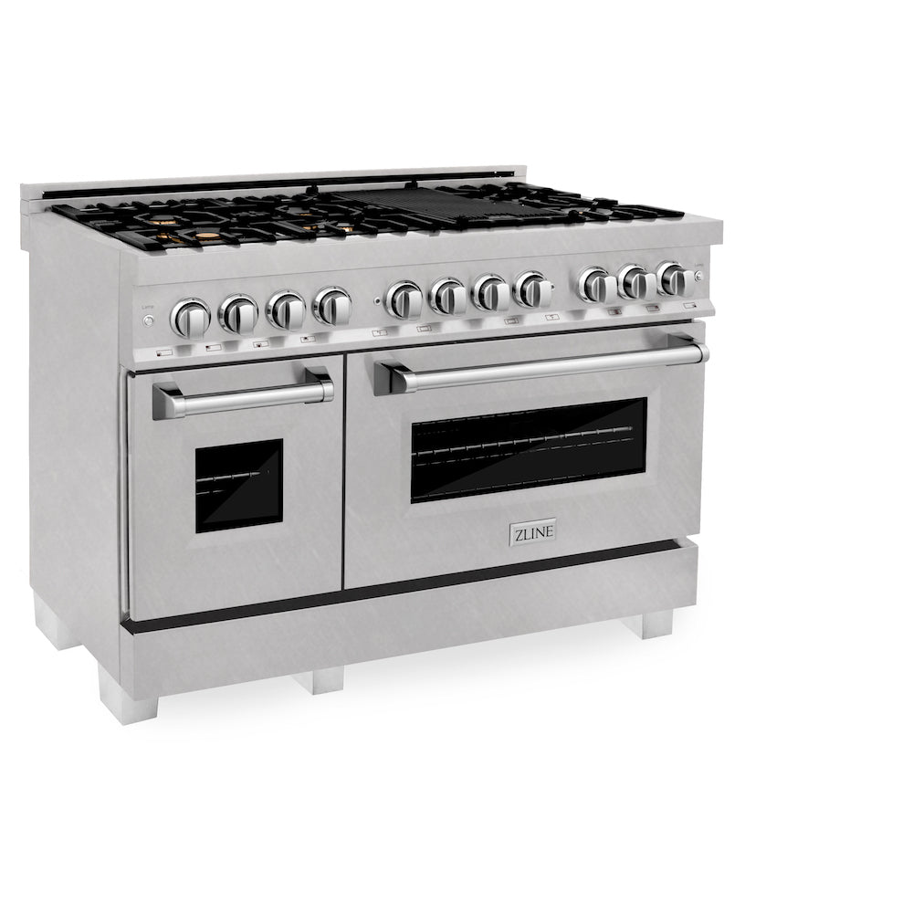 ZLINE 48-inch 6.0 cu. ft. Dual Fuel Range with Gas Cooktop & 2 Electric Ovens - Satin Stainless Steel with 6 Brass Burners (RAS SN BR 48) | Professional Kitchen Appliance for Home Chefs & Cooking Enthusiasts