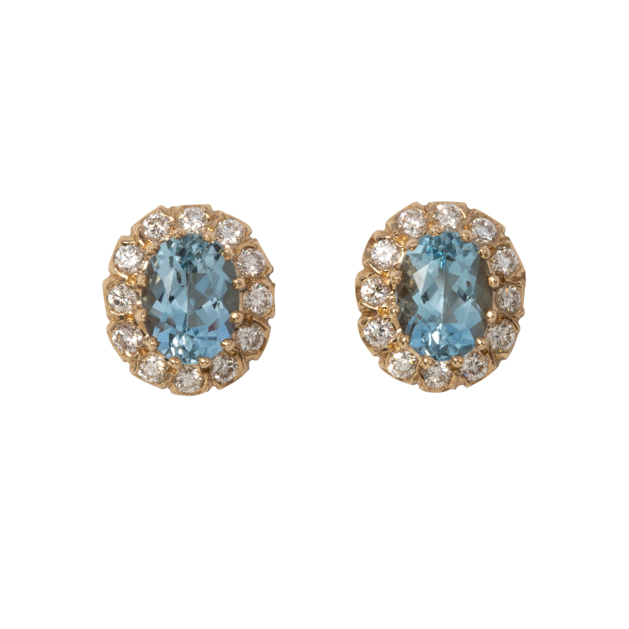 14K Yellow Gold Oval Aquamarine & Diamond Cluster Earrings for Women - Elegant Jewelry Gift for Birthday, Anniversary & Special Occasions