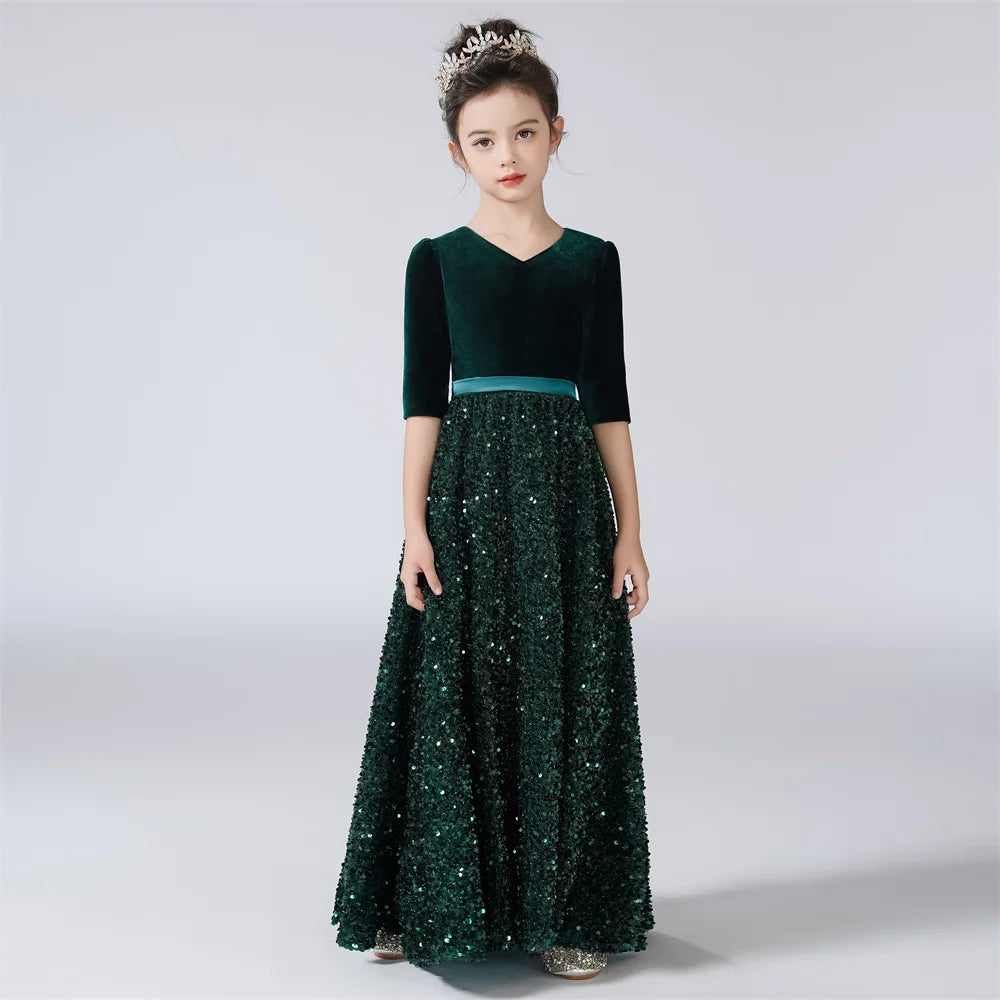 Sparkly Sequin Flower Girl Dress for Girls - 3/4 Sleeve Party Dress for Birthday, Wedding & Special Occasions | Perfect for Pageants, Holiday Events & Formal Celebrations