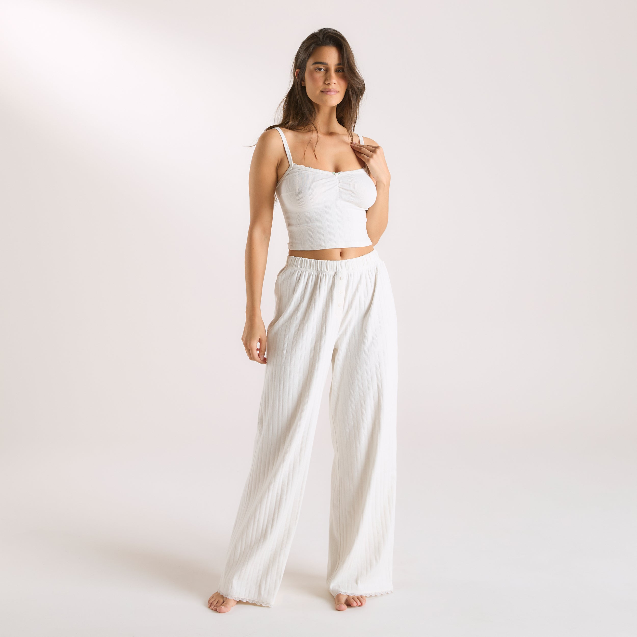 Pointelle Pajama Pants for Women - Soft & Comfortable Sleepwear Bottoms in Cream - Perfect for Lounging, Sleeping & Relaxing at Home