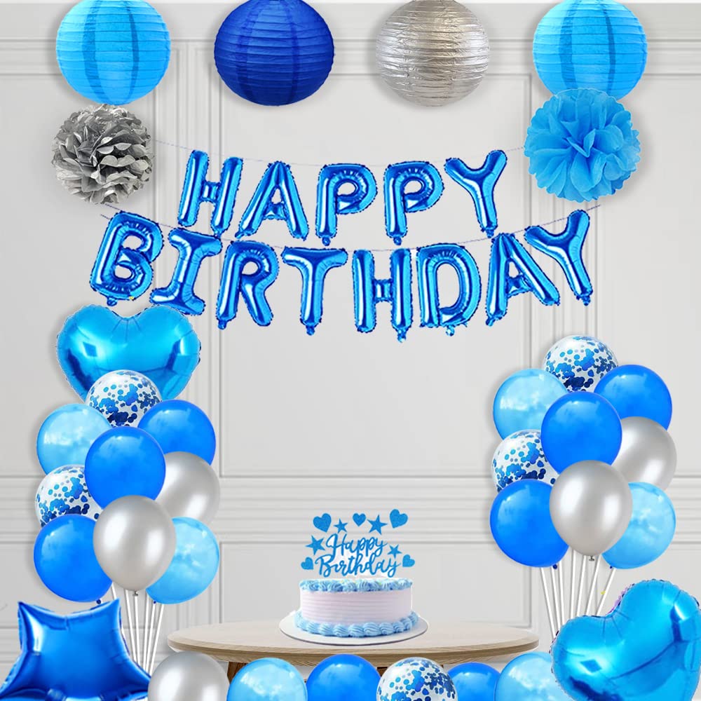 30th Birthday Party Decorations Set - Blue Happy Birthday Banner, Sash, Cake Topper, Number 30 Confetti, Latex Balloons & Paper Lanterns for 30 Years Old Celebration - Perfect for Milestone Birthday Parties, Anniversary Events & Special Occasions