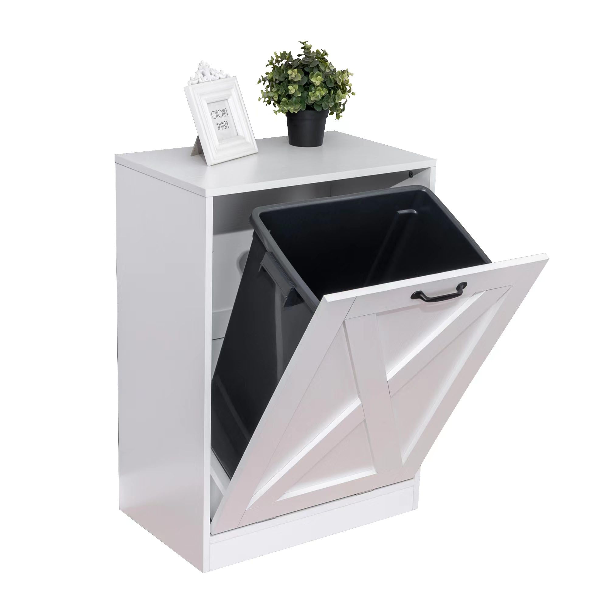 13 Gallon Wooden Tilt-Out Trash Cabinet - Hidden Kitchen Trash Can with Recycling Bin, Laundry Storage Cabinet for Kitchen & Living Room (White) - Perfect for Small Spaces & Home Organization
