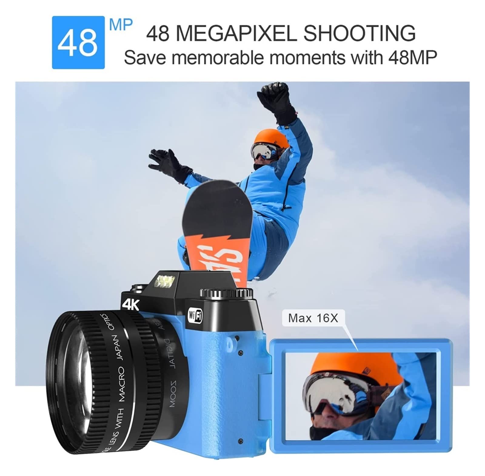 BODORME 48MP AF Camera with 16X Wide Angle & 4K Video - Perfect for Photography & Streaming