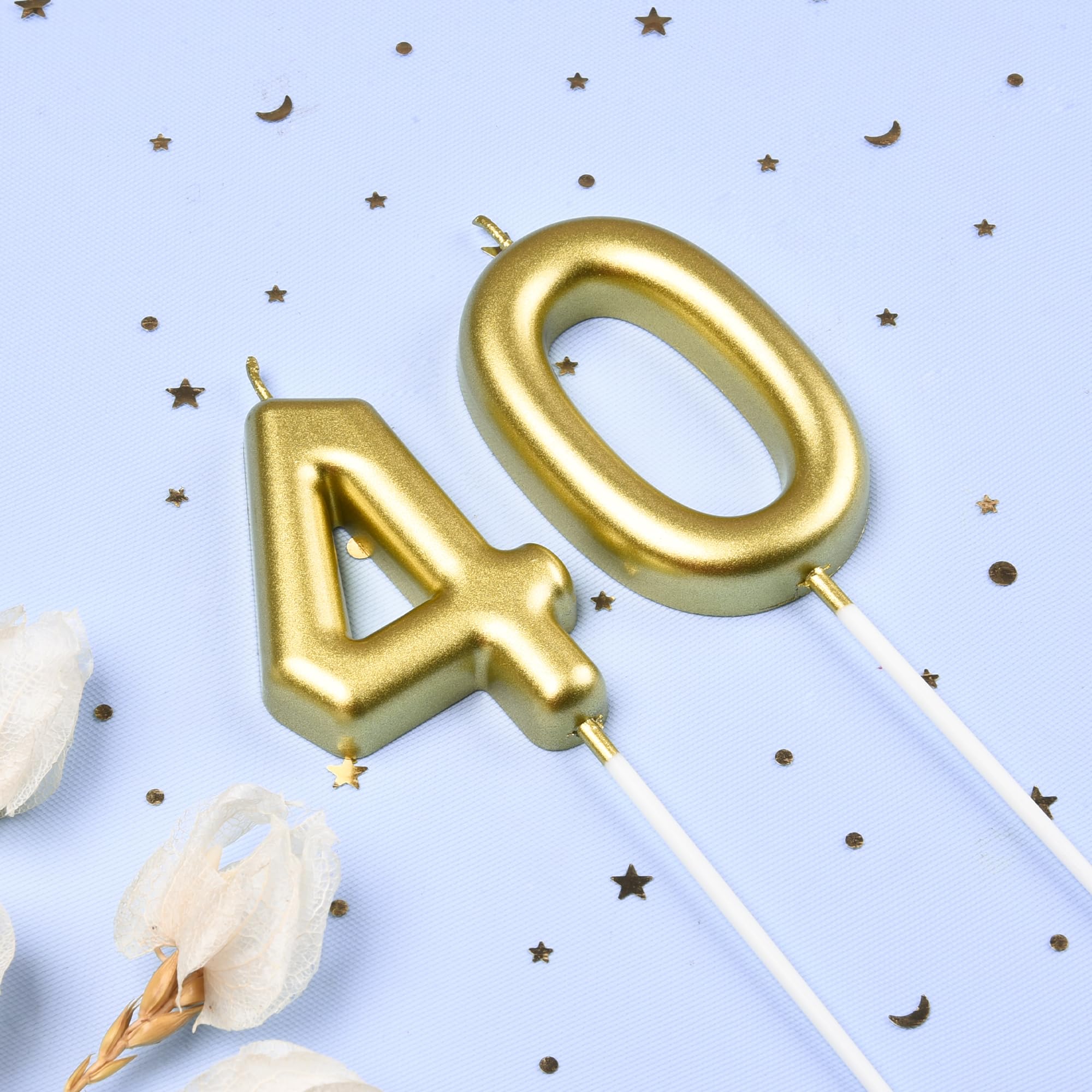 2.76 Inch Gold Number 40 Birthday Candles - Classic Gold Cake Candles for Birthday Party Decorations & Anniversary Celebrations