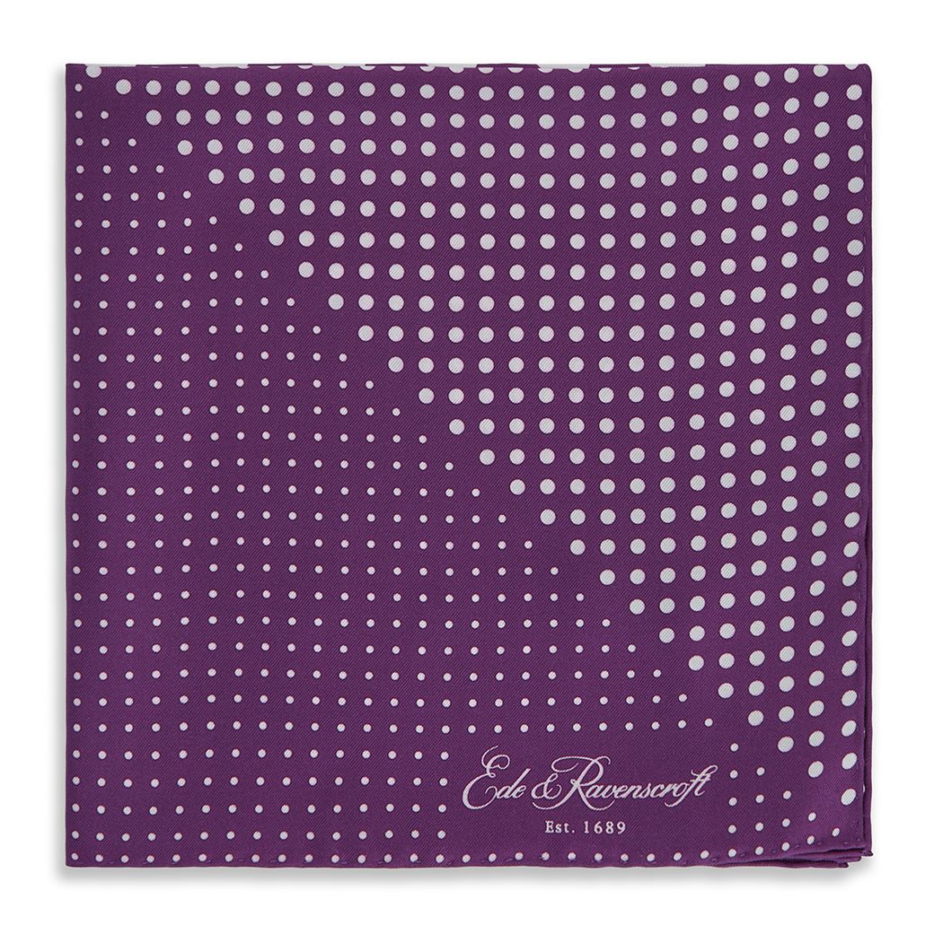 Elegant Purple and White Triangle Spot Printed Silk Pocket Square for Men - Perfect for Weddings, Business Meetings & Formal Events