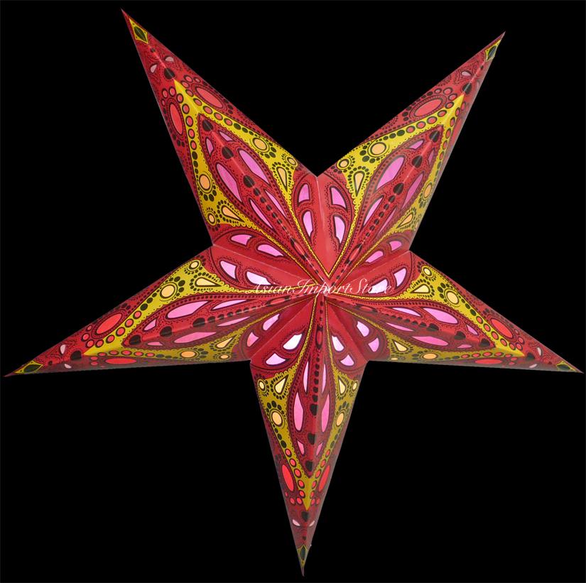 24 Red Exotic Dahlia Paper Star Lanterns - Chinese Style Hanging Wedding & Party Decorations for Indoor/Outdoor Events, Home Decoration, and Festive Celebrations