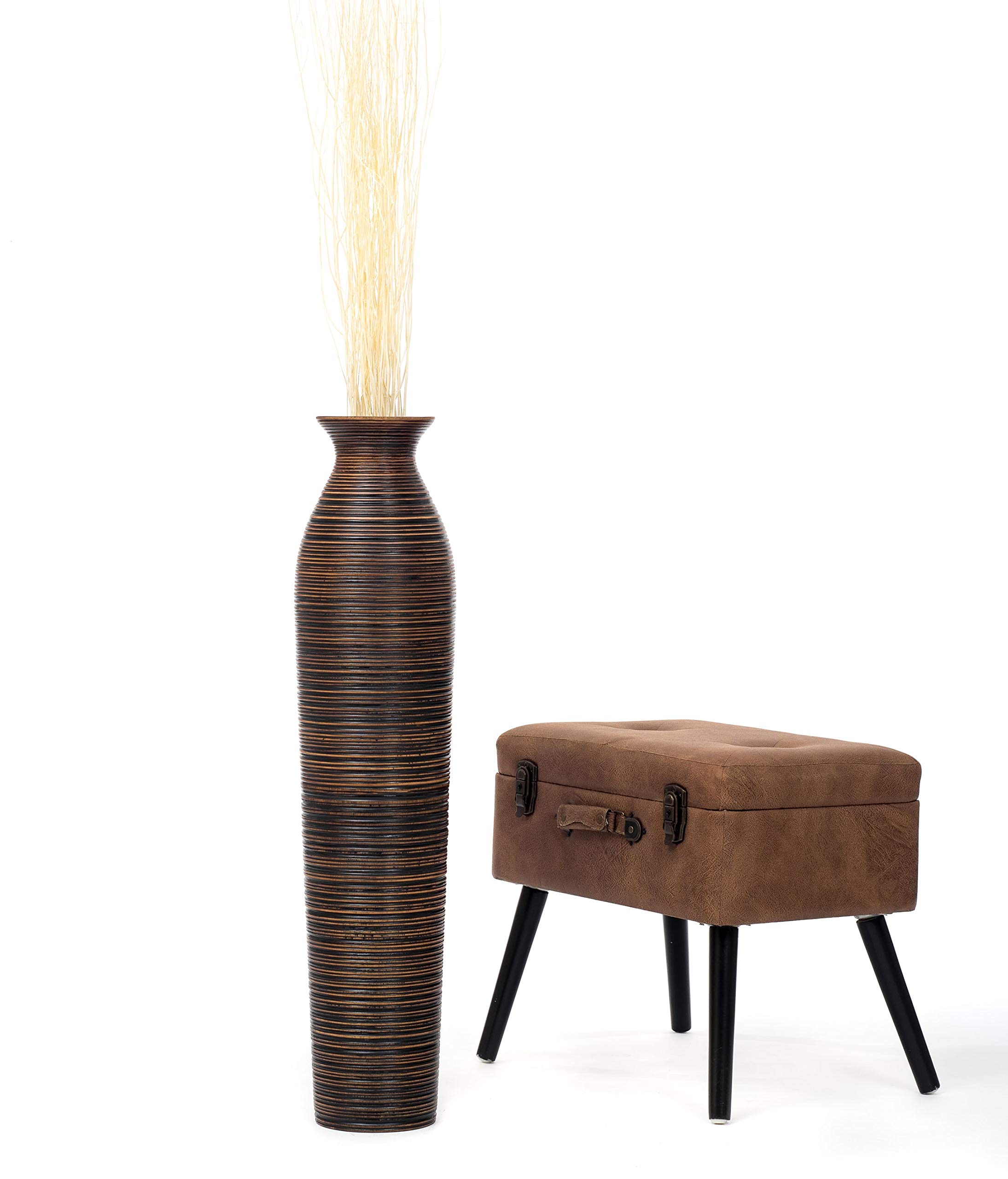LEEWADEE 36 Inch Large Wooden Floor Vase - Handcrafted Brown Flower Holder for Decorative Branches, Dried Flowers & Home Decor - Perfect for Living Room, Entryway & Wedding Centerpiece Decorations