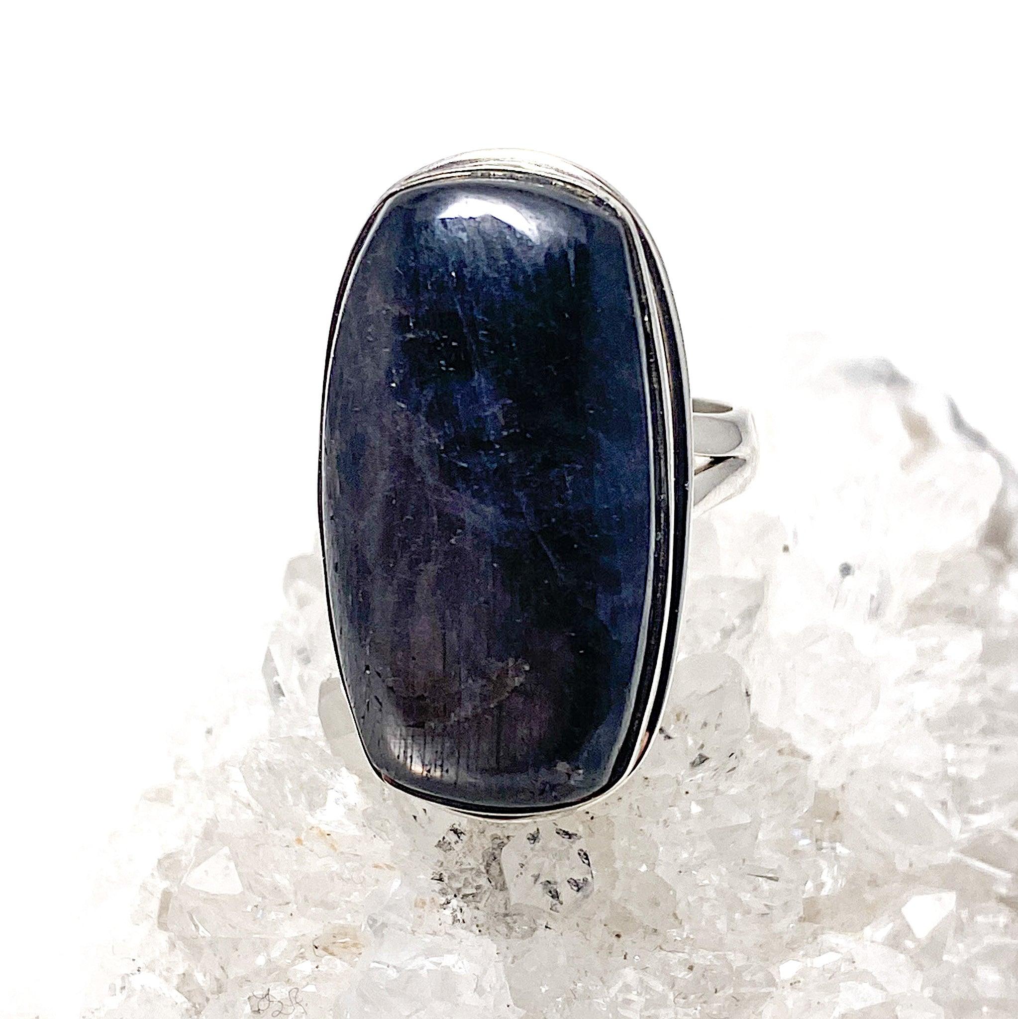 Natural Blue Sapphire Cabochon Rectangle Ring with Split Band - Size 9 - KRGJ1617 - Perfect for Engagement, Wedding & Special Occasions
