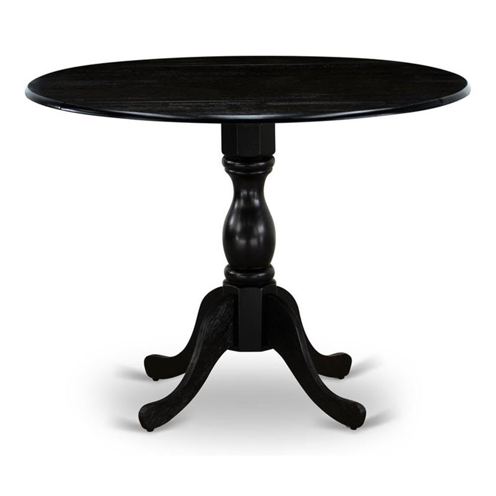 East West Furniture DMT-ABK-TP Dublin Round Wooden Dining Table with Drop Leaf & Pedestal Base - 42x42 Inch, Wirebrushed Black - Perfect for Small Spaces, Breakfast Nooks & Cozy Kitchens