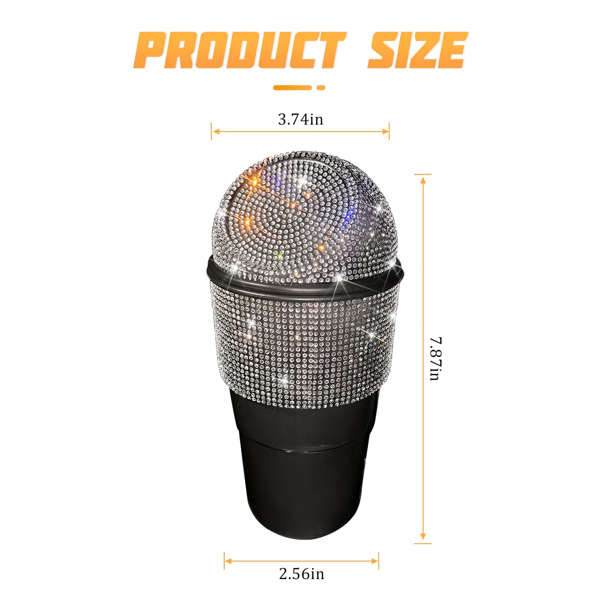 AICEL Rhinestone Car Trash Can with Lid - Mini Leakproof Garbage Bin for Auto Cup Holder, Crystal Small Trash Can for Car, Home, Office, Kitchen & Bedroom - Perfect for Road Trips, Daily Commute & Workspace Organization