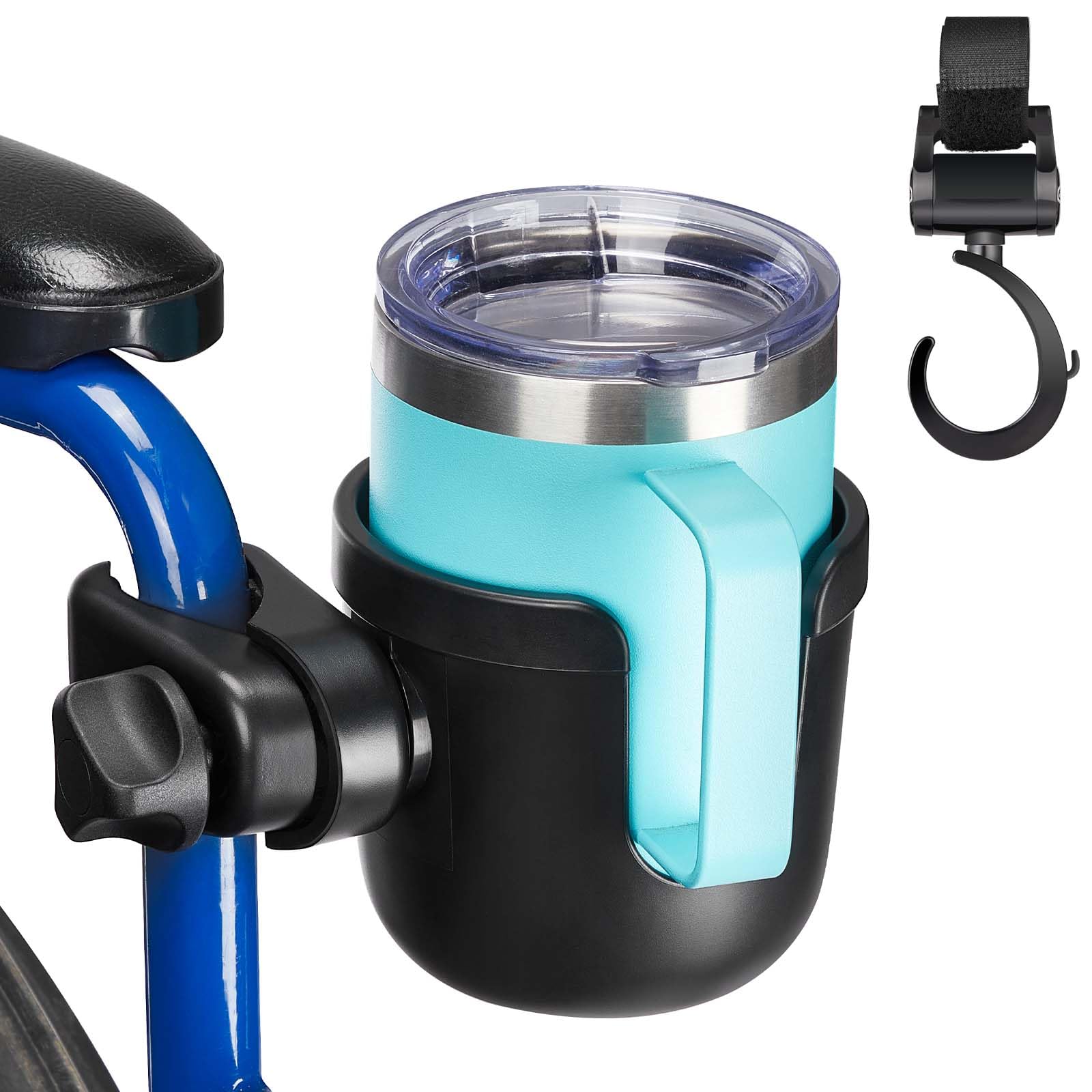 JOYTUTUS Wheelchair Cup Holder with 4 Flexible Tabs - Universal Drink Holder for Walker, Rollator, Scooter & Stroller - Perfect for Mobility Aids & Outdoor Activities