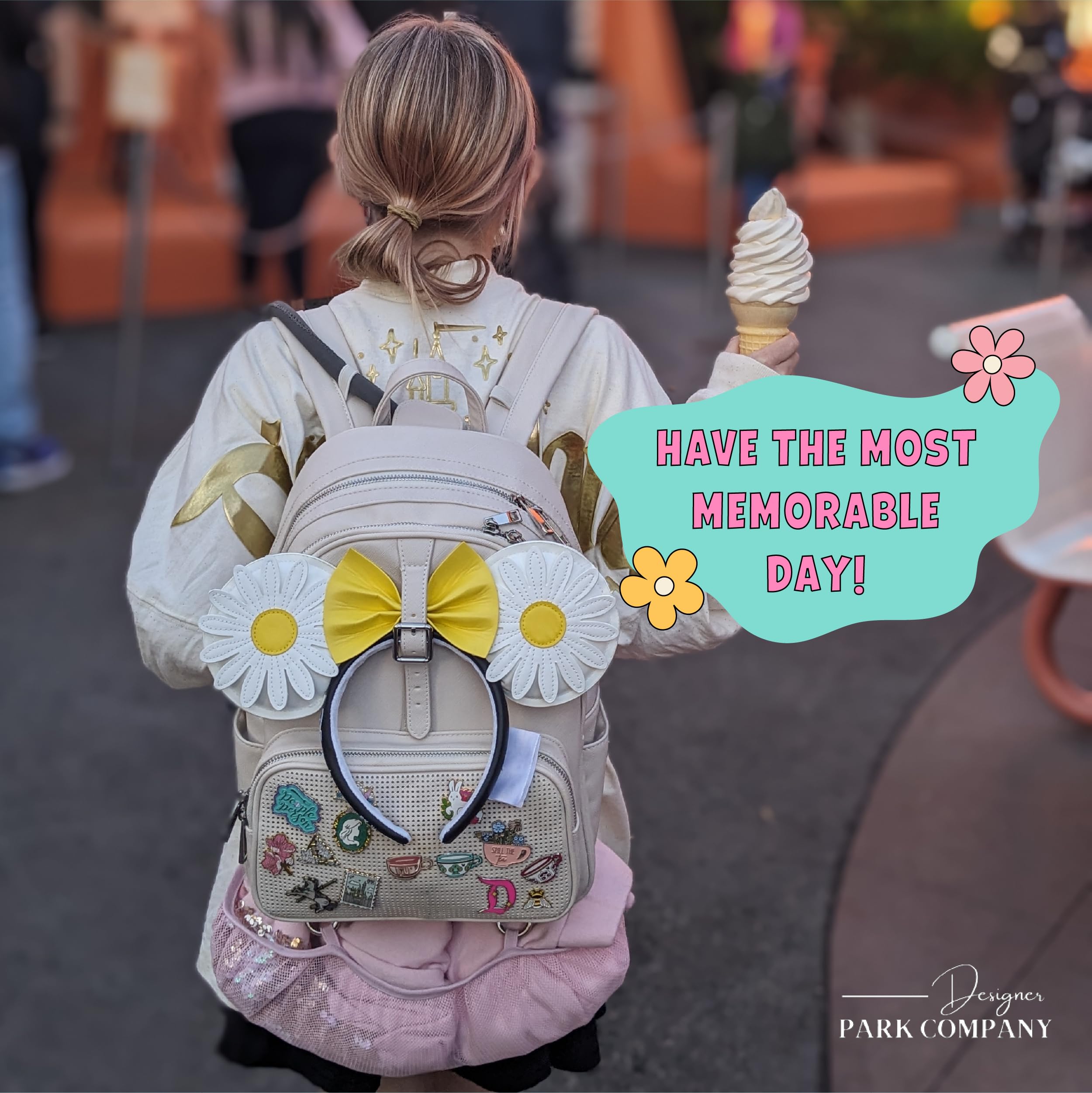Designer Park Company - Stylish Leather Rope Drop Backpack for Women with Adjustable Straps, Hydration Kit & Locking Pins | Perfect for Theme Parks, Travel, Hiking & Daily Use - Vanilla Vibes