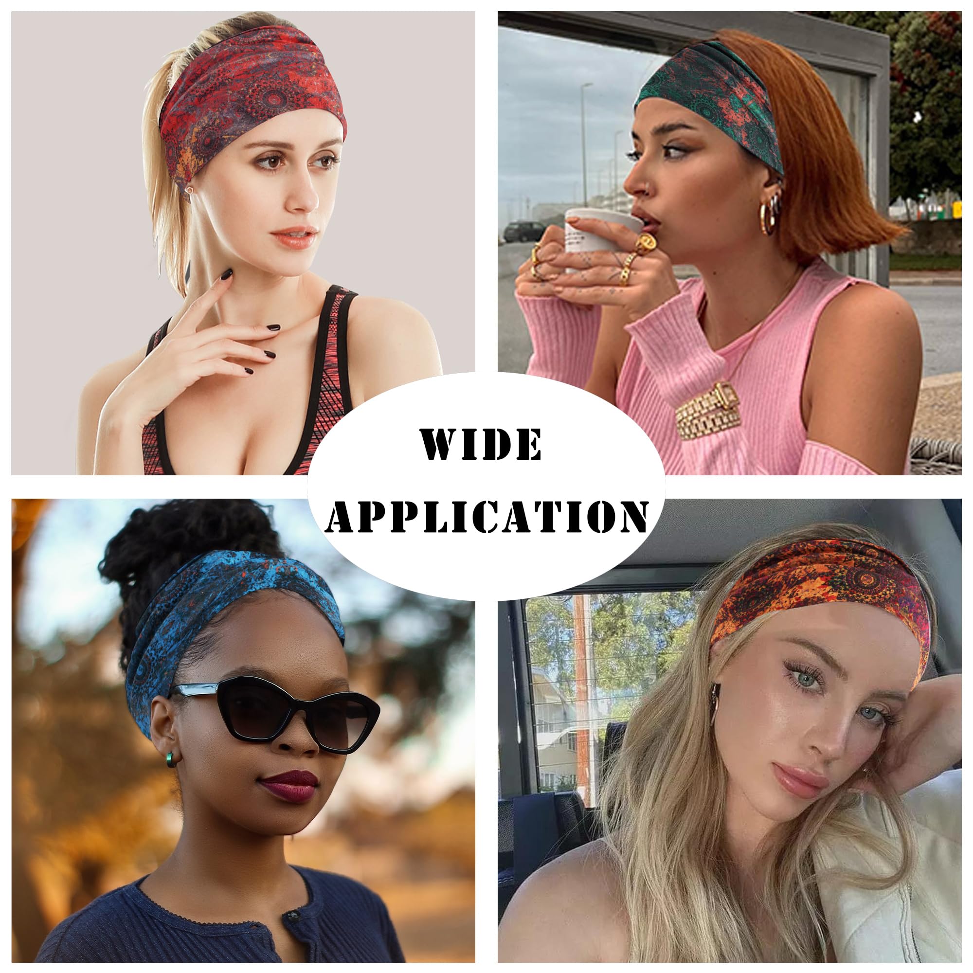 FULZTEY Fashion Boho Headbands for Women - 4PCS Knotted Wide Hair Bands, Soft Fabric Bandanas, Non-Slip Elastic Headwraps for Workout, Sports & Sweat - Stylish Hair Accessories for Teen Girls & Women | Perfect for Yoga, Running, Gym & Everyday Wear