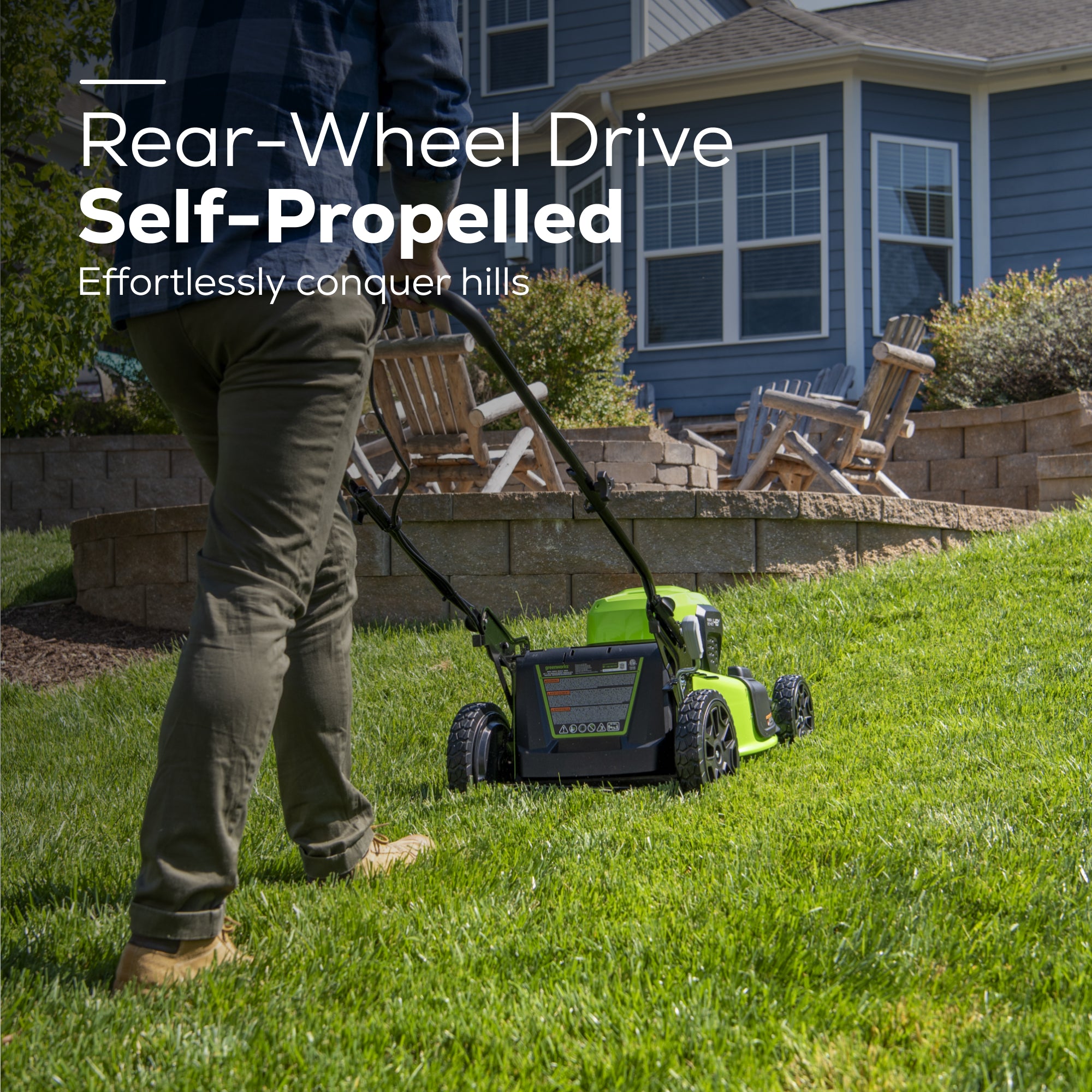 48V (2x24V) 21-Inch Cordless Self-Propelled Lawn Mower with 2x 5.0Ah USB Batteries & Dual Port Charger - Perfect for Medium to Large Yards, Quiet & Eco-Friendly Lawn Care
