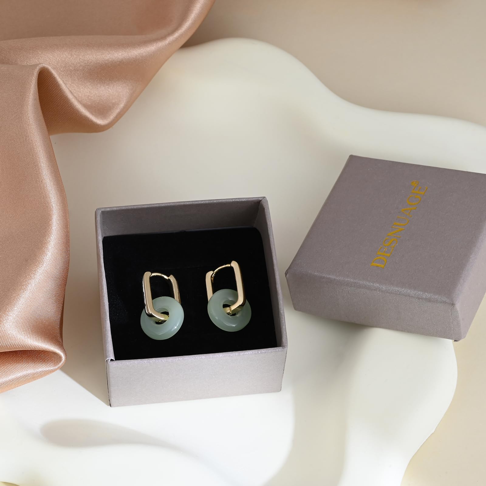 Trendy Gold Square Jade Hoop Earrings for Women - Hypoallergenic Green Jewelry, Perfect Birthday Gift | Elegant Everyday Wear & Special Occasion Accessories