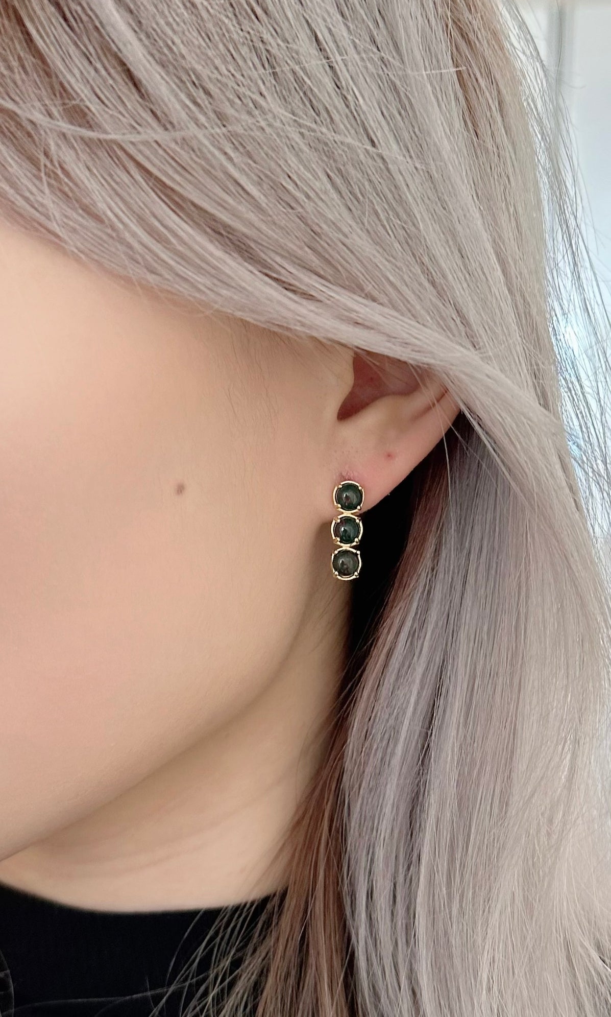 Amare Wear Petite Bloodstone Triple Dangle Earrings for Women - Natural Stone Bohemian Jewelry - Perfect for Parties, Weddings & Everyday Wear
