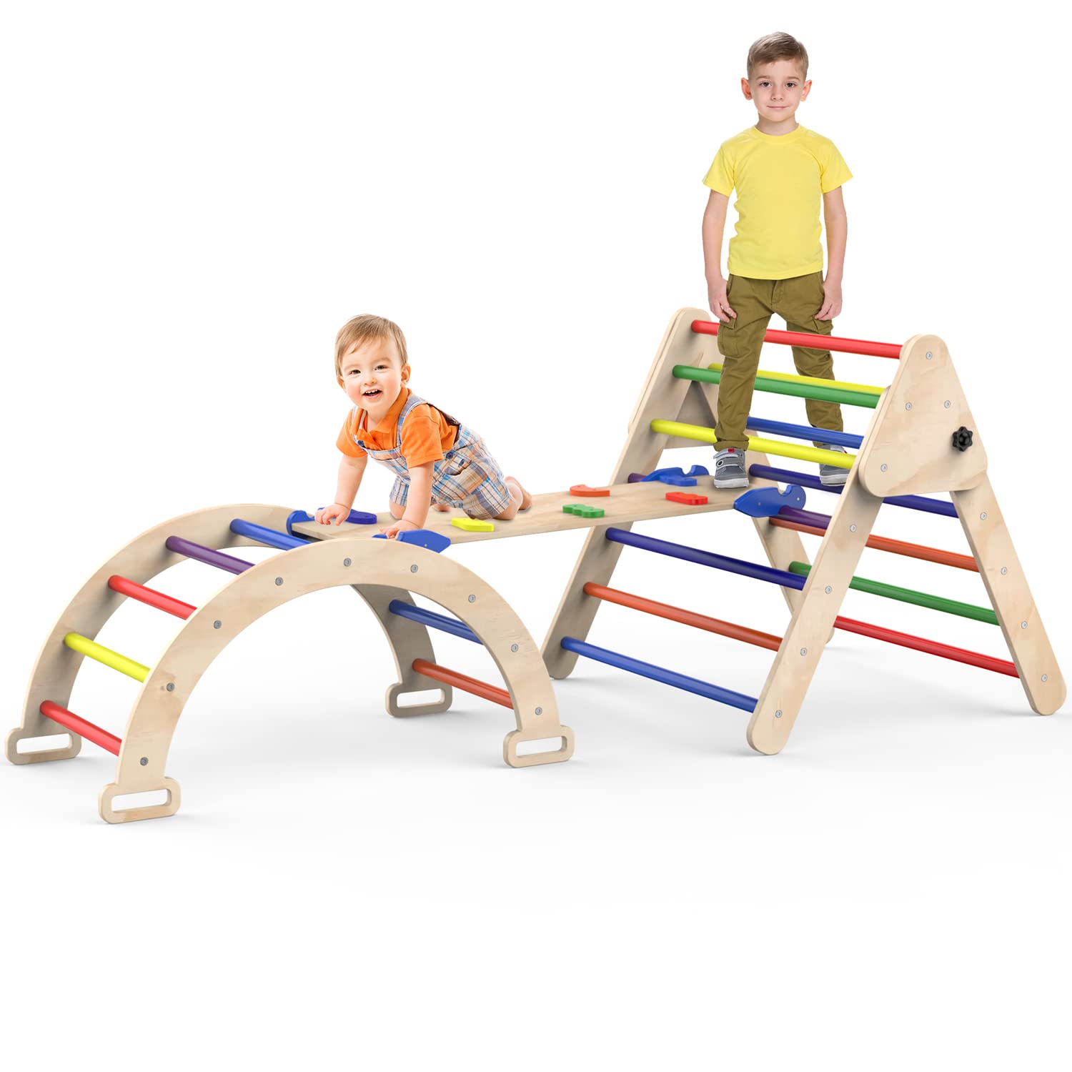Foldable Wooden Climbing Triangle Ladder with Slide Ramp - 3-Piece Montessori Play Gym Set for Toddlers | Indoor & Outdoor Climbing Toys for Kids | Perfect for Backyards, Playrooms & Daycare Centers