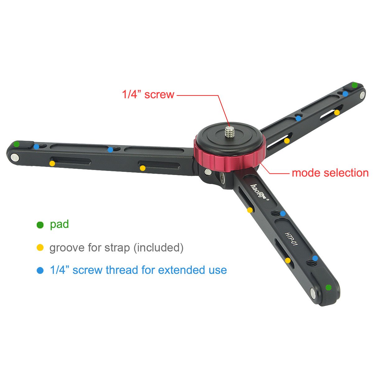 Haoge HTP-01 Compact Desktop Tripod Stand with Low Profile Ball Head & Quick Release Plate - 6.8kg Load for DSLR, Camcorder, Digital Camera - Perfect for Low Angle Shots, Macro Photography & Studio Work