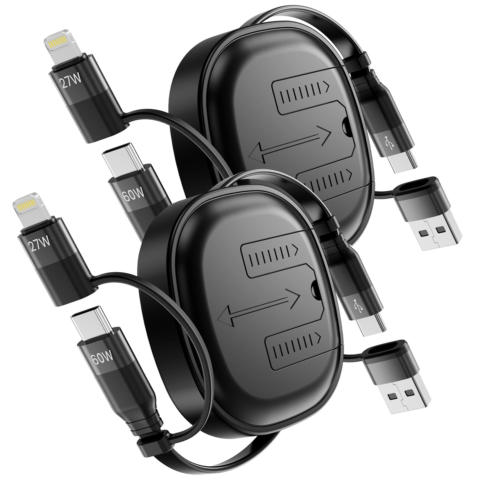 2-Pack 5-in-1 Retractable Multi Charging Cable - 60W Fast Charging & Data Sync for iPhone 16/15/14/13, iPad, Samsung S24/S23, Tablets - Universal Car & Home Charger for Travel, Office & Daily Use