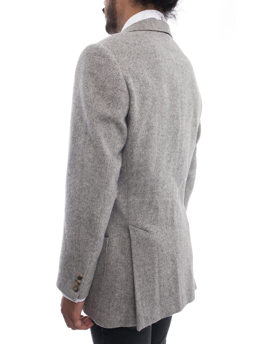 Brunello Cucinelli Light Grey Wool Herringbone Blazer for Men - Premium Tailored Jacket for Business & Formal Wear | Office, Wedding & Special Occasions